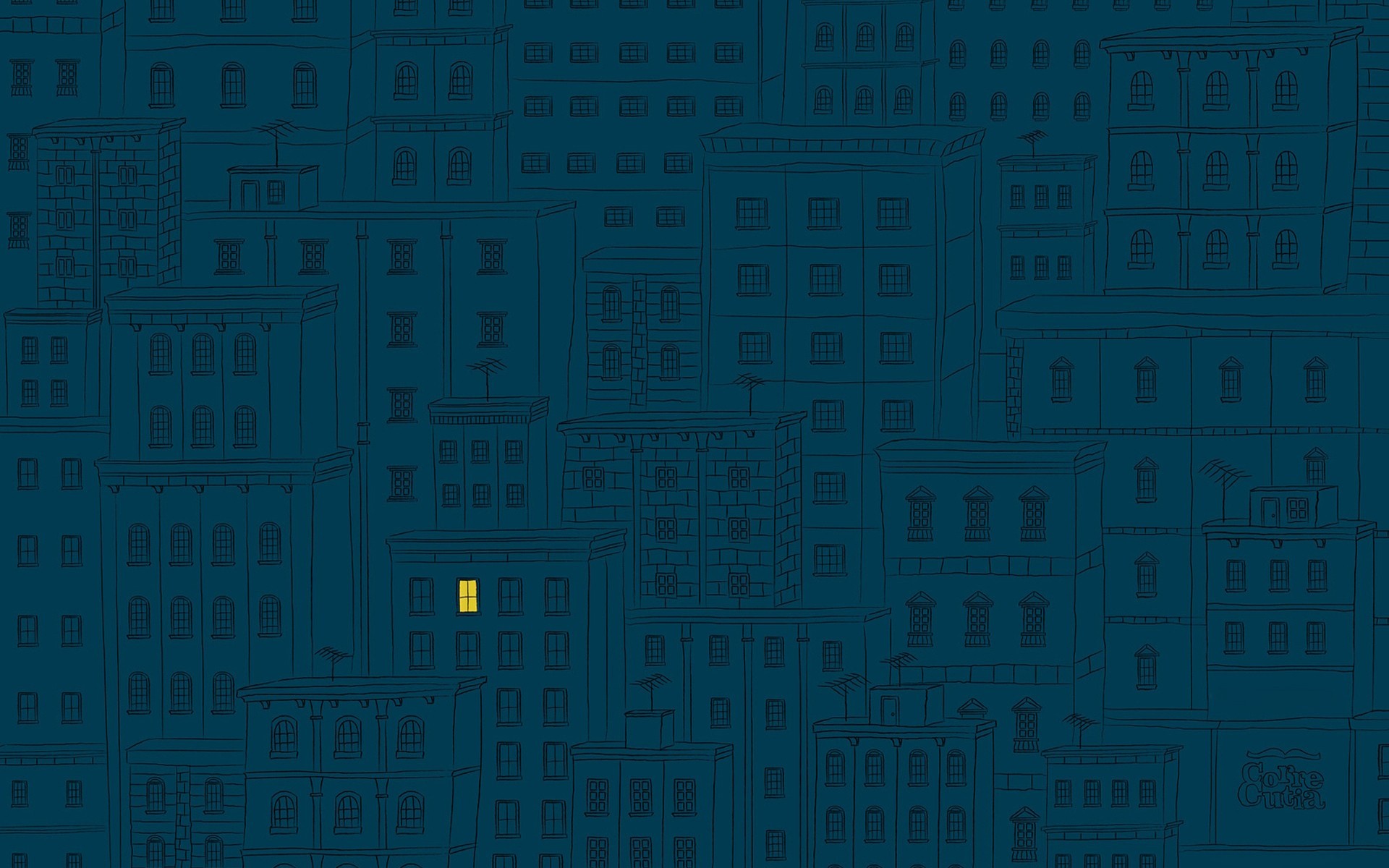 Digital Art Minimalism Geometry Square Building Blue Yellow Window Alone Simple Background Blue Back 1920x1200