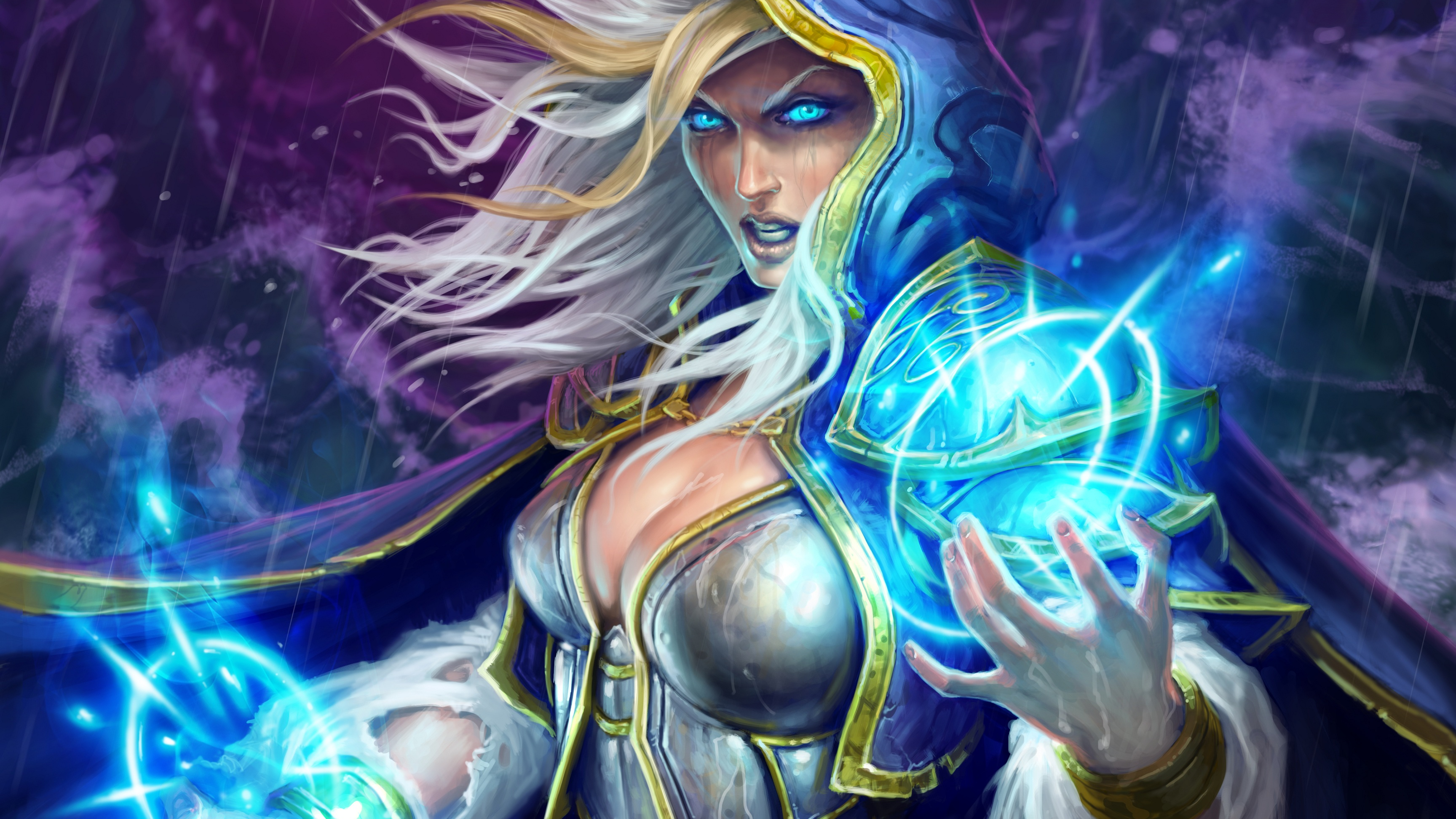 Video Games Hearthstone Warcraft Digital Art Artwork Jaina Proudmoore Magic Blue Eyes White Hair Wor 3456x1945