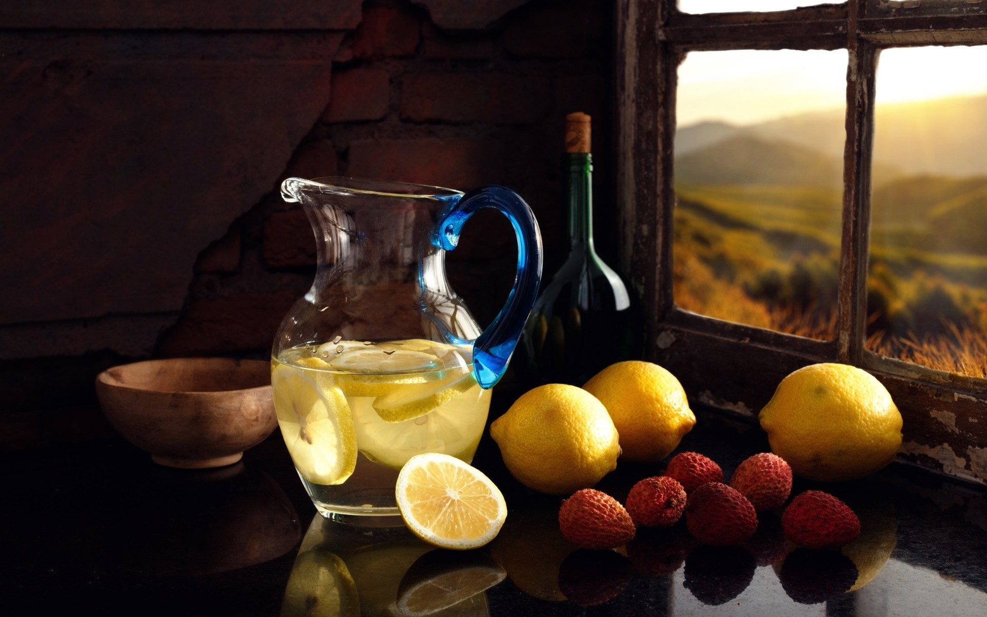 Lemonade Fruit Bottles Still Life Window Lemons 1920x1200