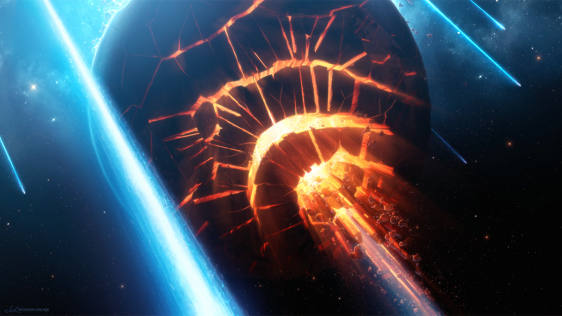 Erik Shoemaker Digital Art Artwork Planet Space Explosion Destruction Fire Stars 1920x1080