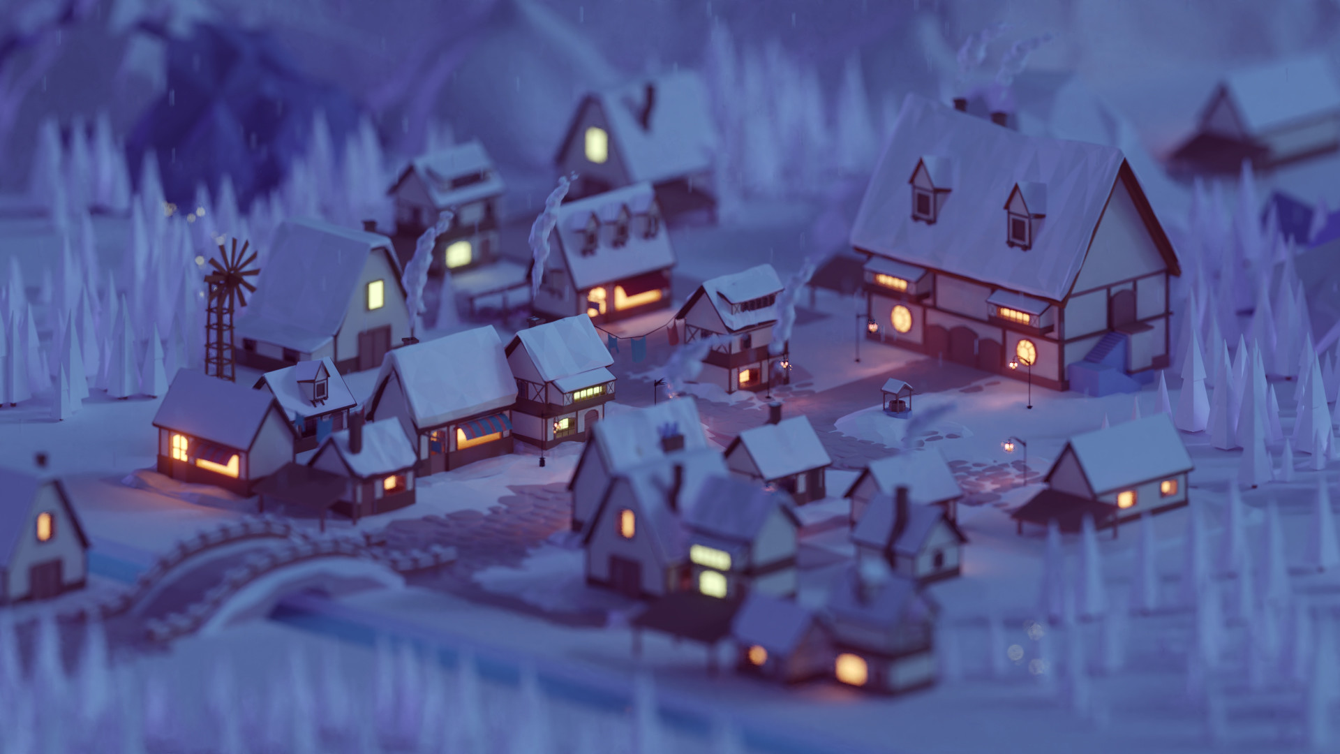 Mohamed Chahin Render Geometry Nature Forest Trees Street City Night Winter House Macro Low Poly 1920x1080