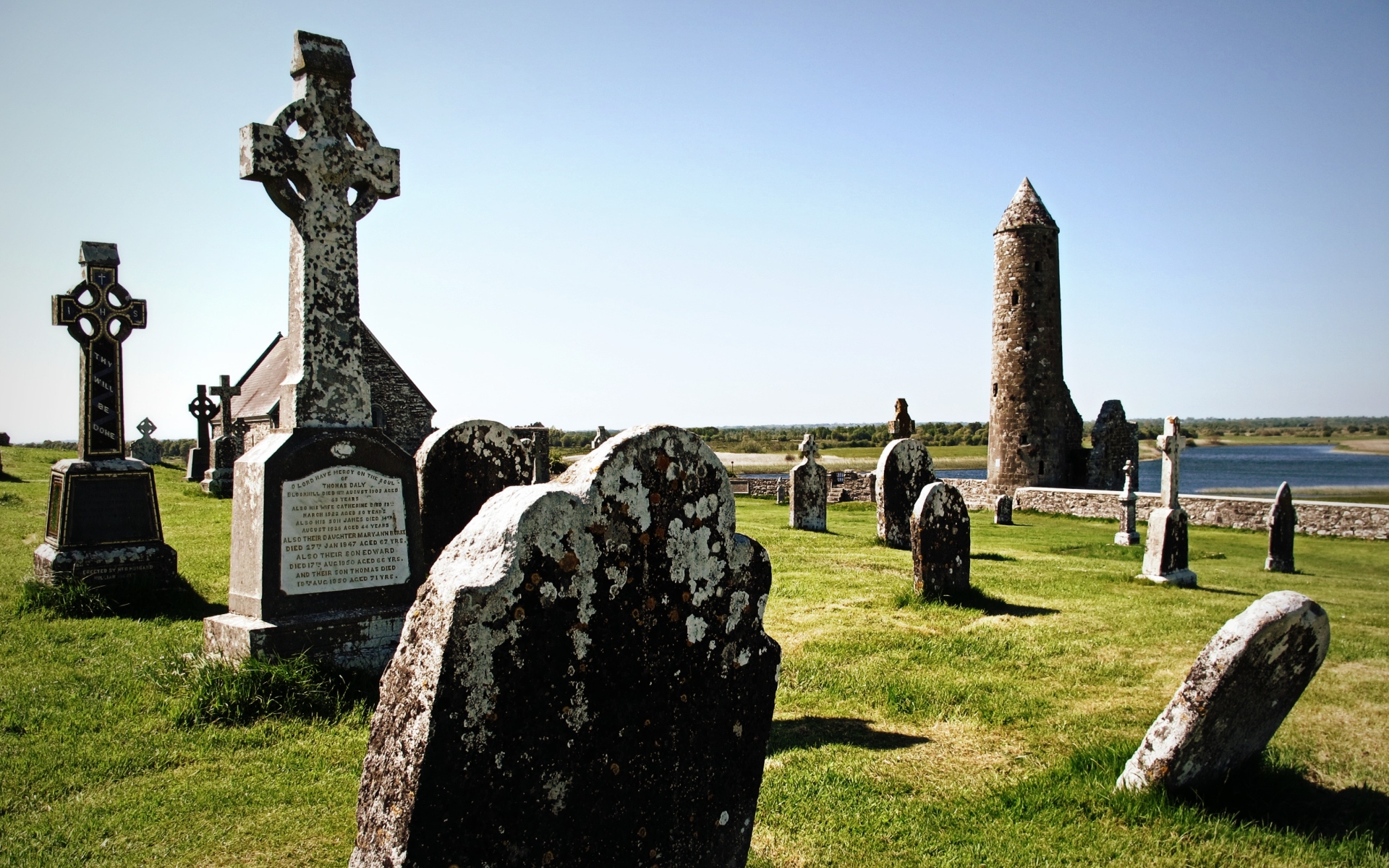 Clonmacnoise Ireland Cross Monastery Cemetery Architecture Tower 1920x1200