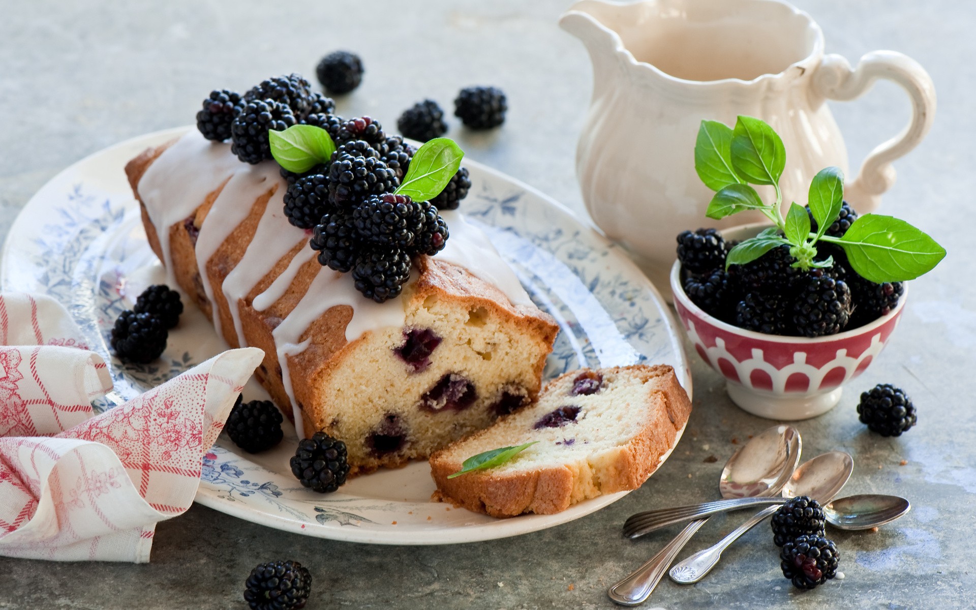 Food Lunch Cake Blackberries 1920x1200