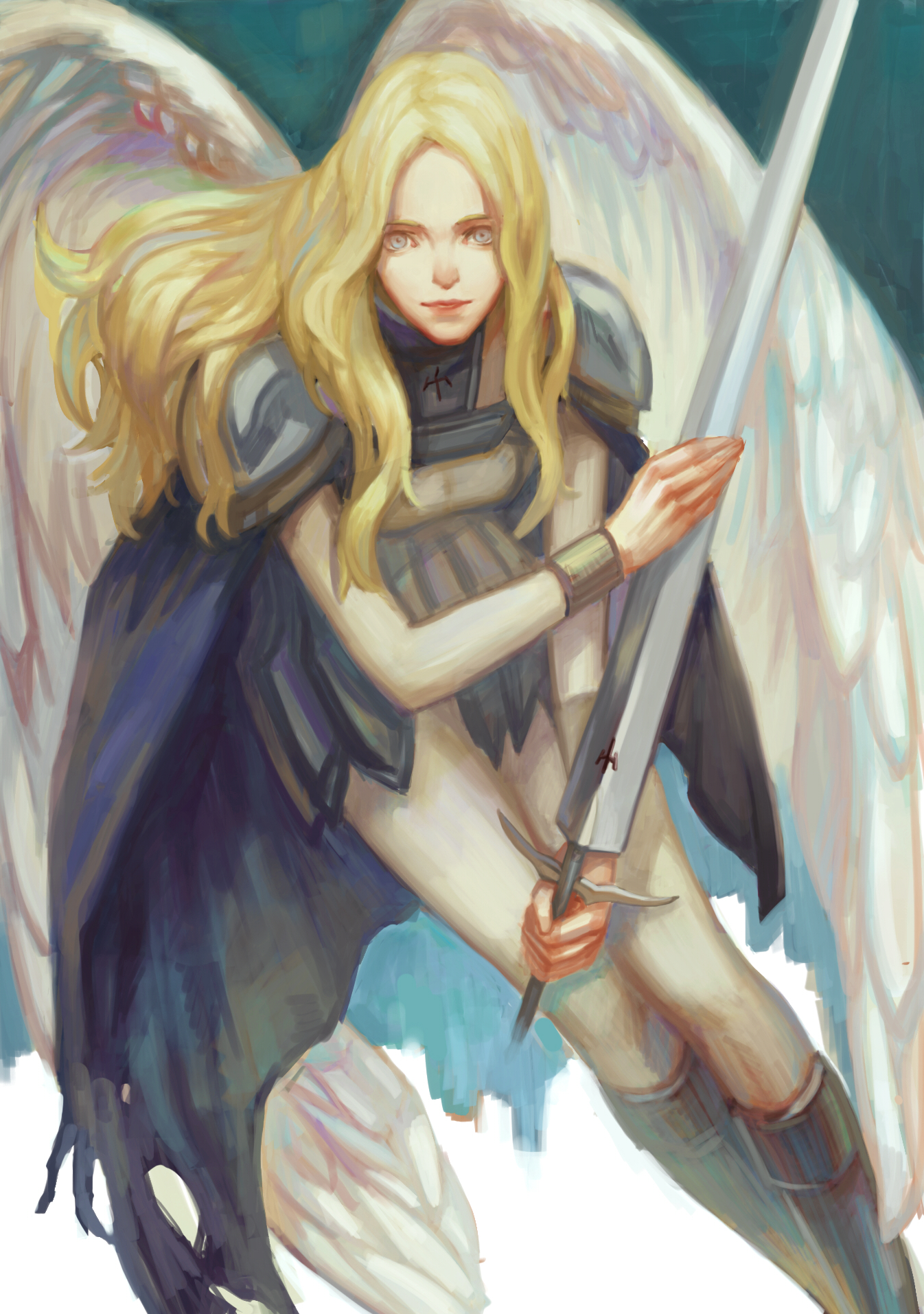 Claymore Anime Anime Girls Long Hair 2D Vertical Women With Swords Angel Wings Blond Hair Armor Tere 1346x1913