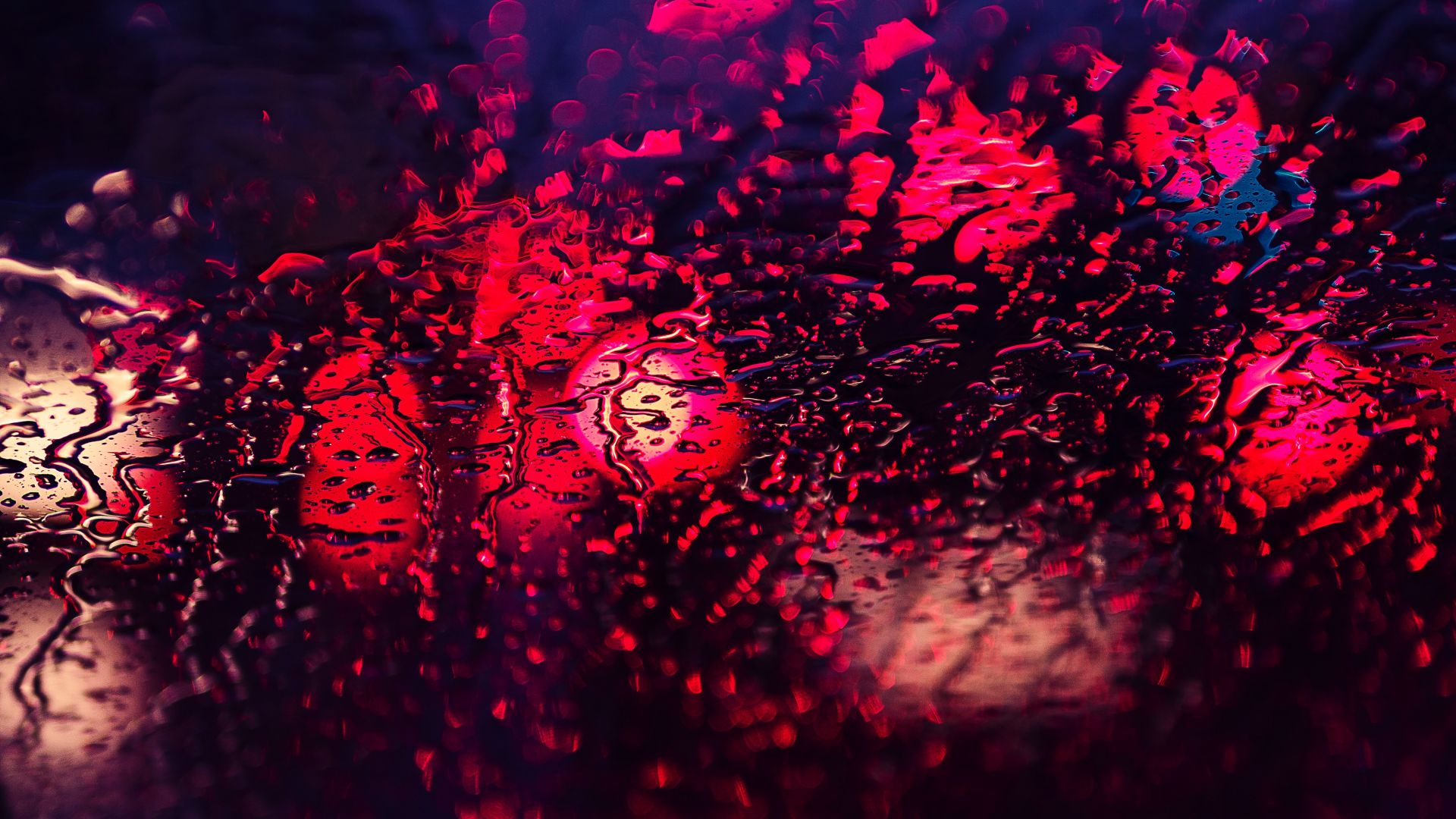 Rain Red Water Drops Night Water On Glass Lights 1920x1080
