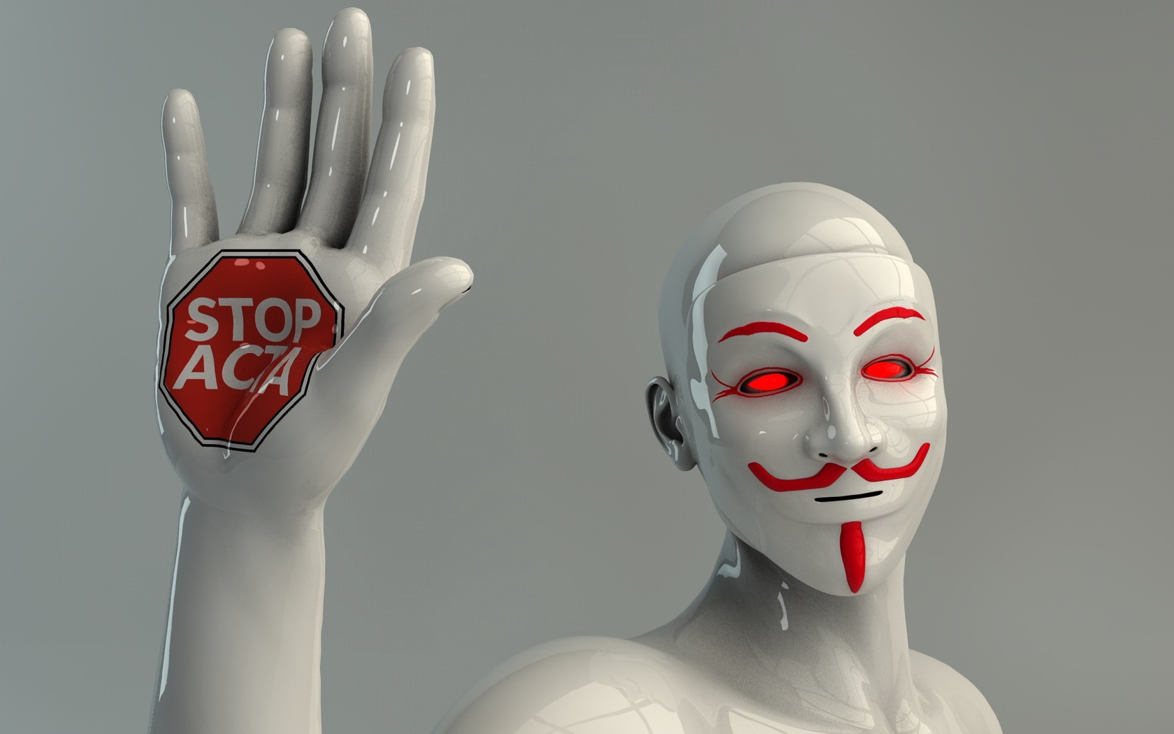 Face Stop Sign Mask Render Digital Art Anonymous 1680x1050