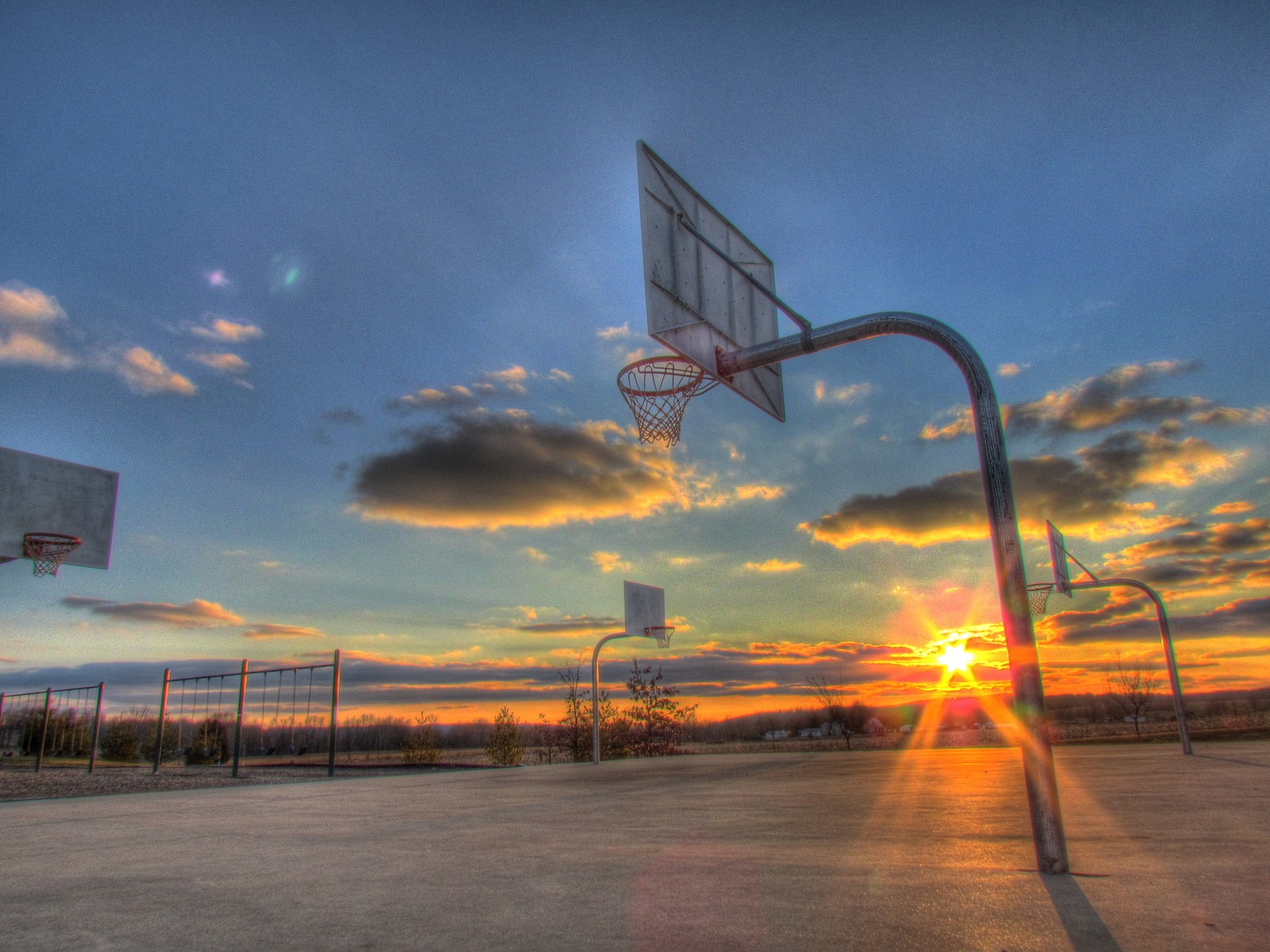 Basketball Sport Sports Basketball Court Sunset Hoop 1600x1200