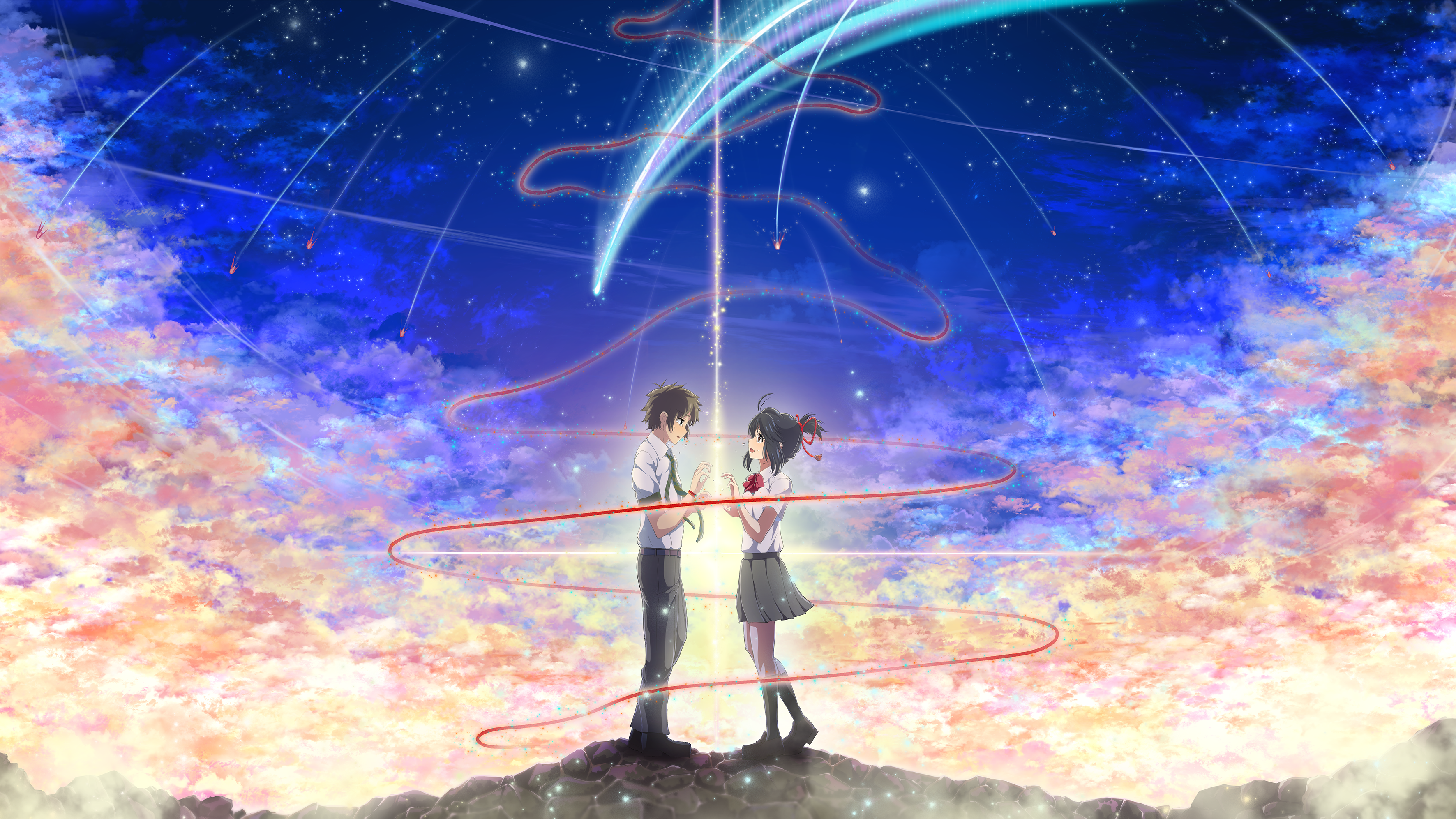 Anime Couples watching shooting stars 4K wallpaper download
