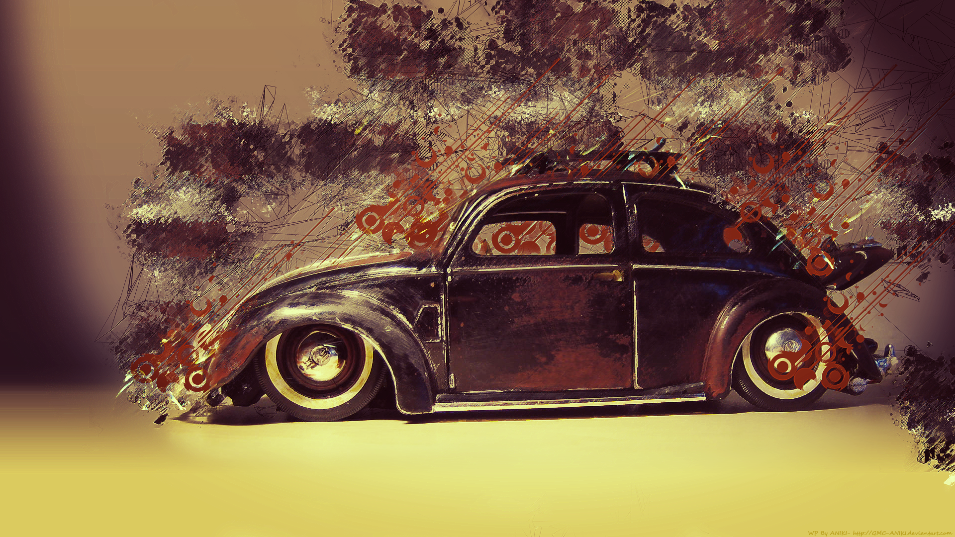 Car Old Car Classic Car Artwork Digital Art Volkswagen Volkswagen Beetle Painting Paint Splatter Out 1920x1080