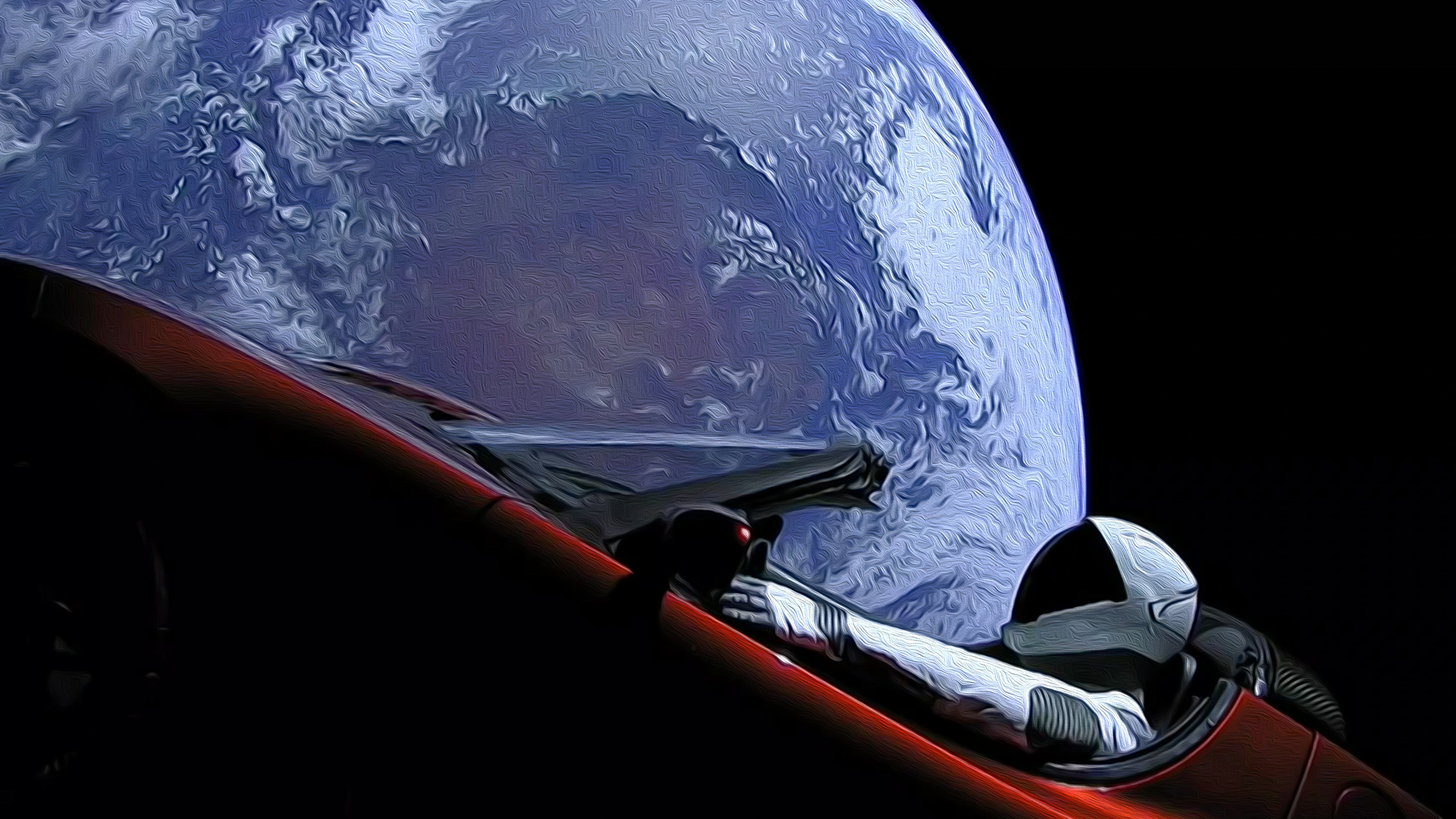 SpaceX Tesla Roadster Earth Space Car Digital Art 2560x1440