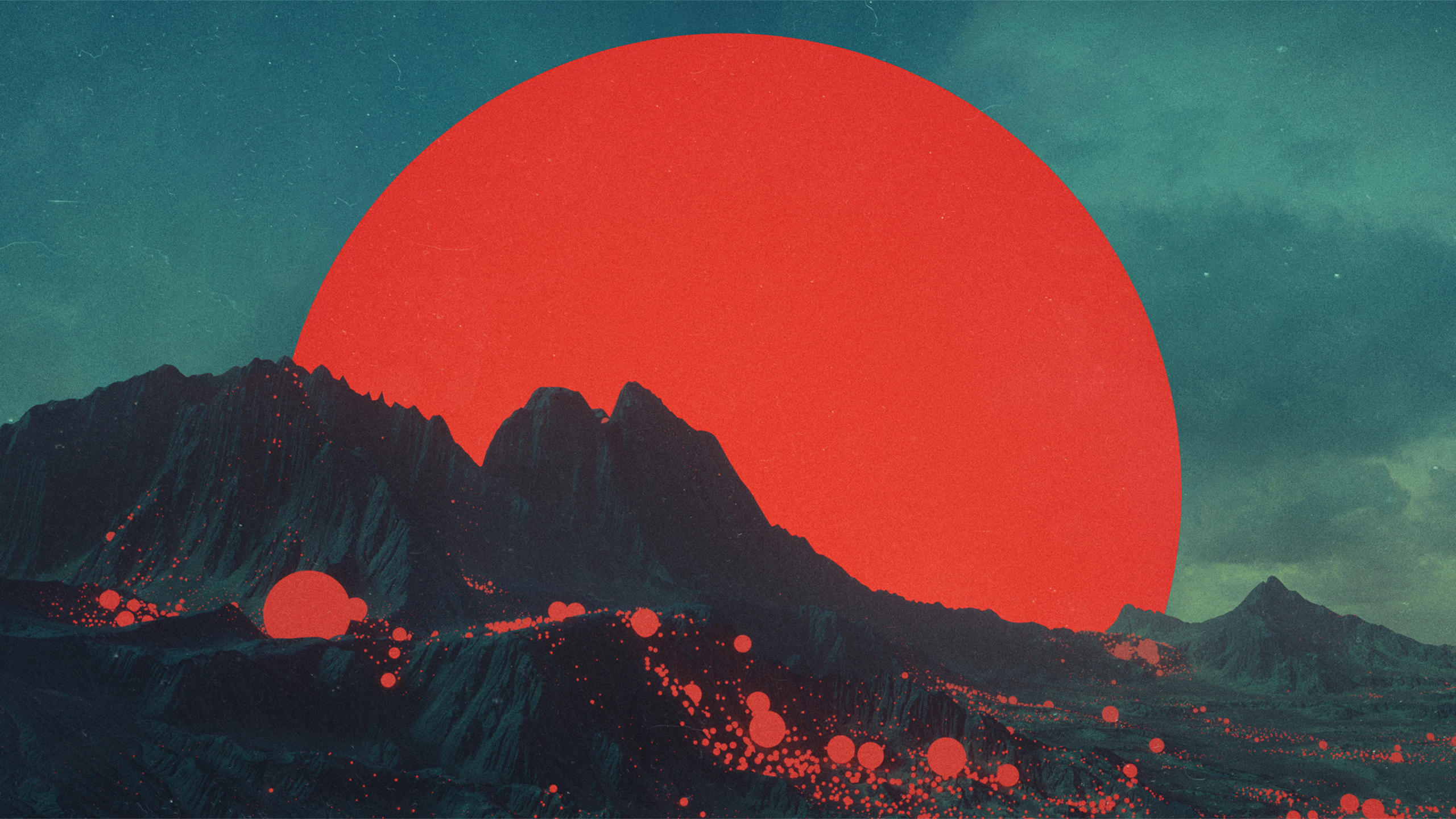 Nature Moon Red Moon Digital Art Mountains Red 2560x1440