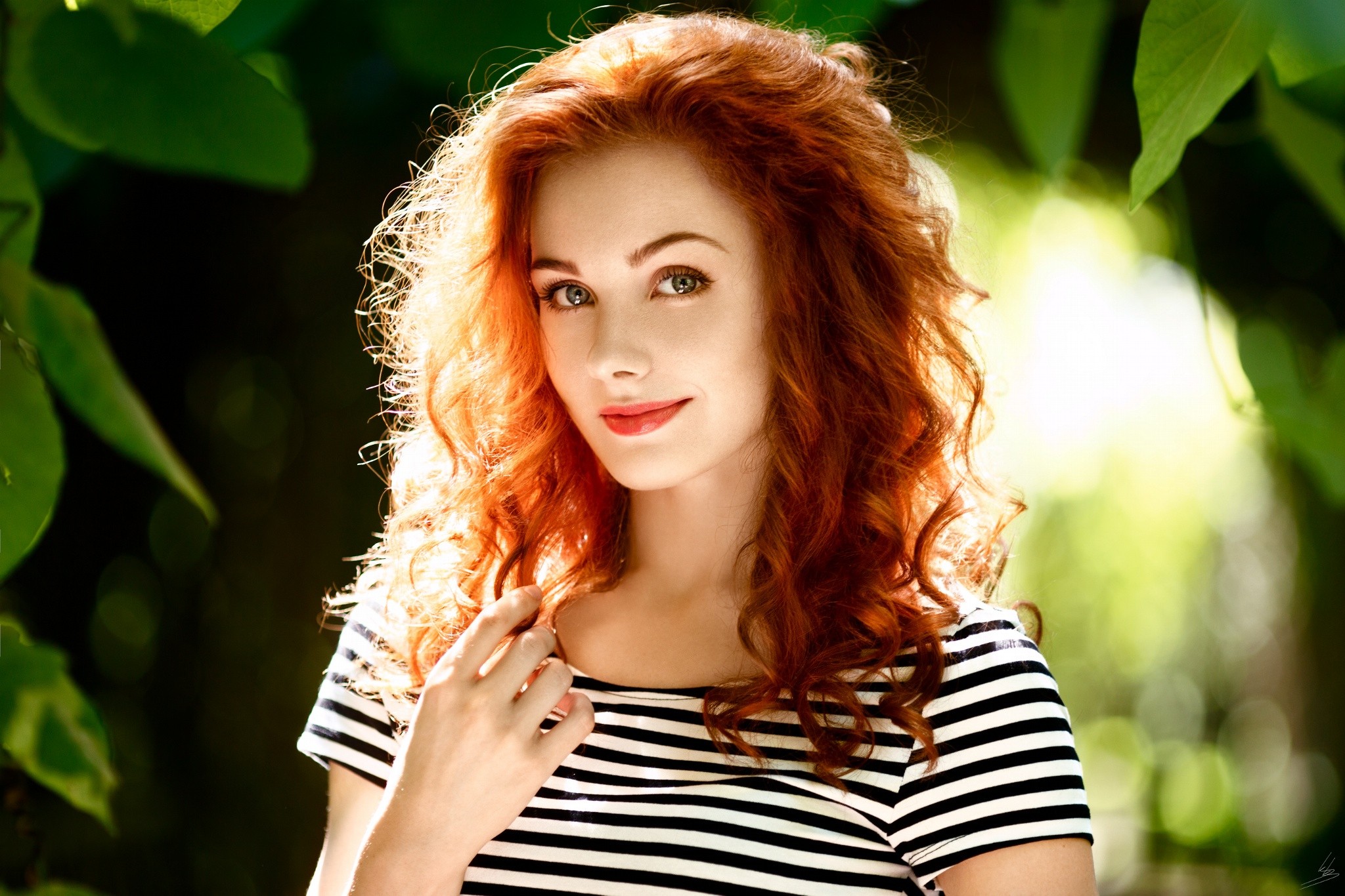 Women Model Konstantin Kryukovskiy Long Hair Redhead Curly Hair Women Outdoors Face Looking At Viewe 2048x1366
