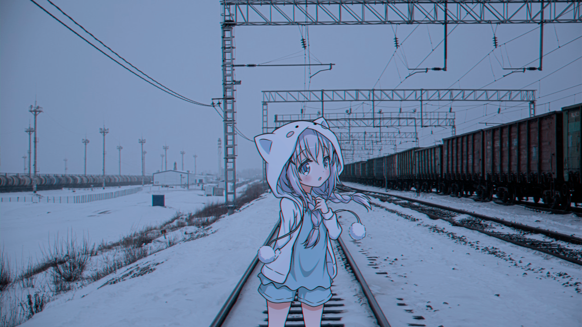 Anime Anime Irl Train Railway Winter Russia Anime Girls Snow 1920x1080
