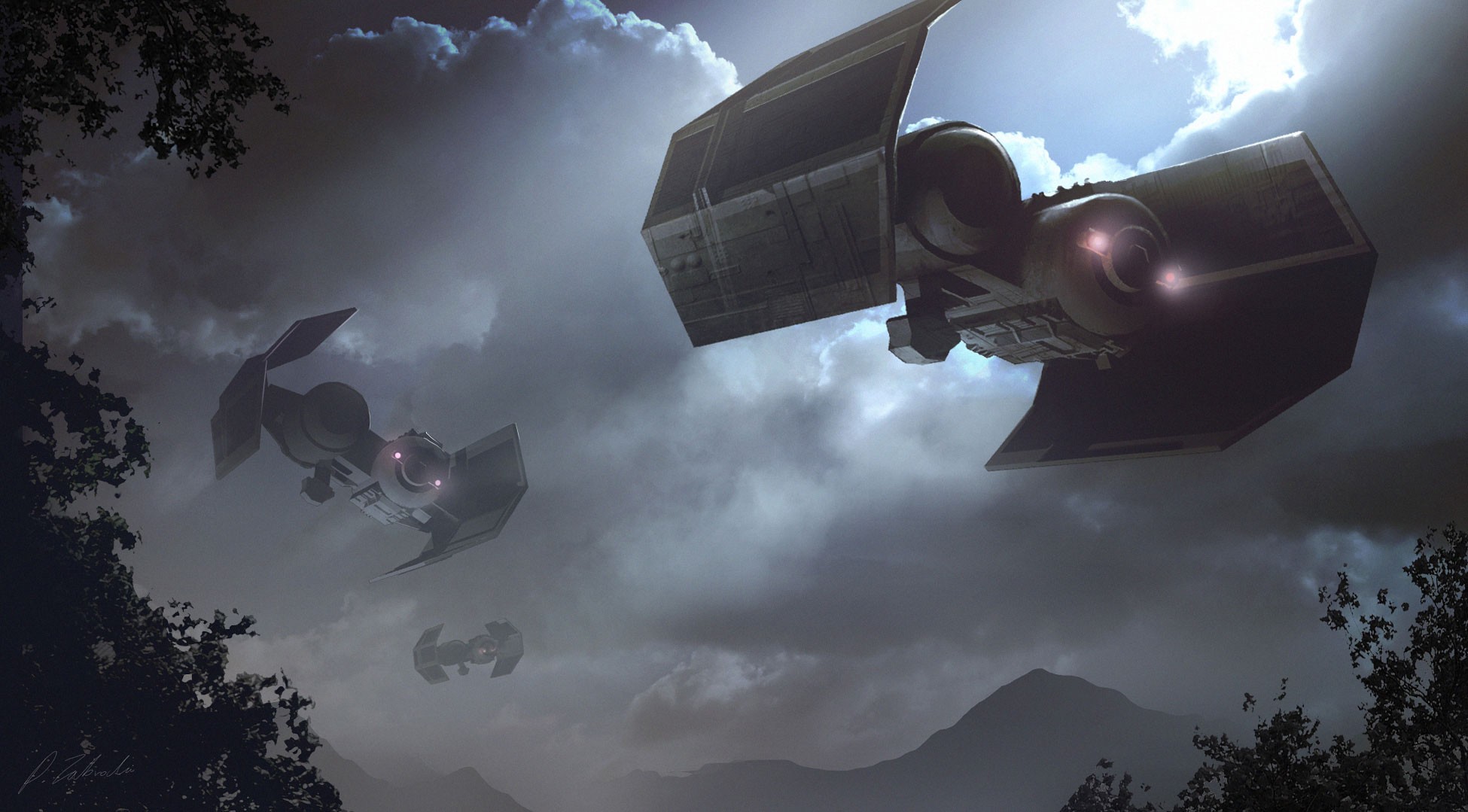Star Wars TiE Bomber Digital Art Clouds Science Fiction Vehicle 1950x1079