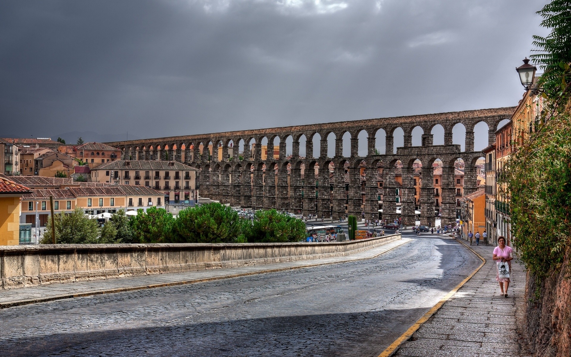Segovia Aqueducts Ancient City Cityscape People 1920x1200