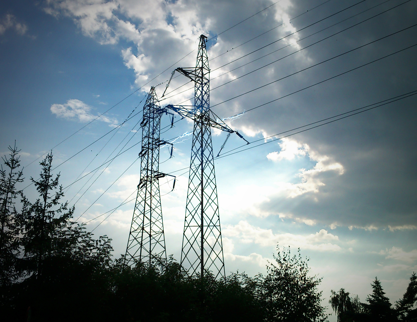 Electricity Power Lines Utility Pole Sky High Voltage 1678x1297