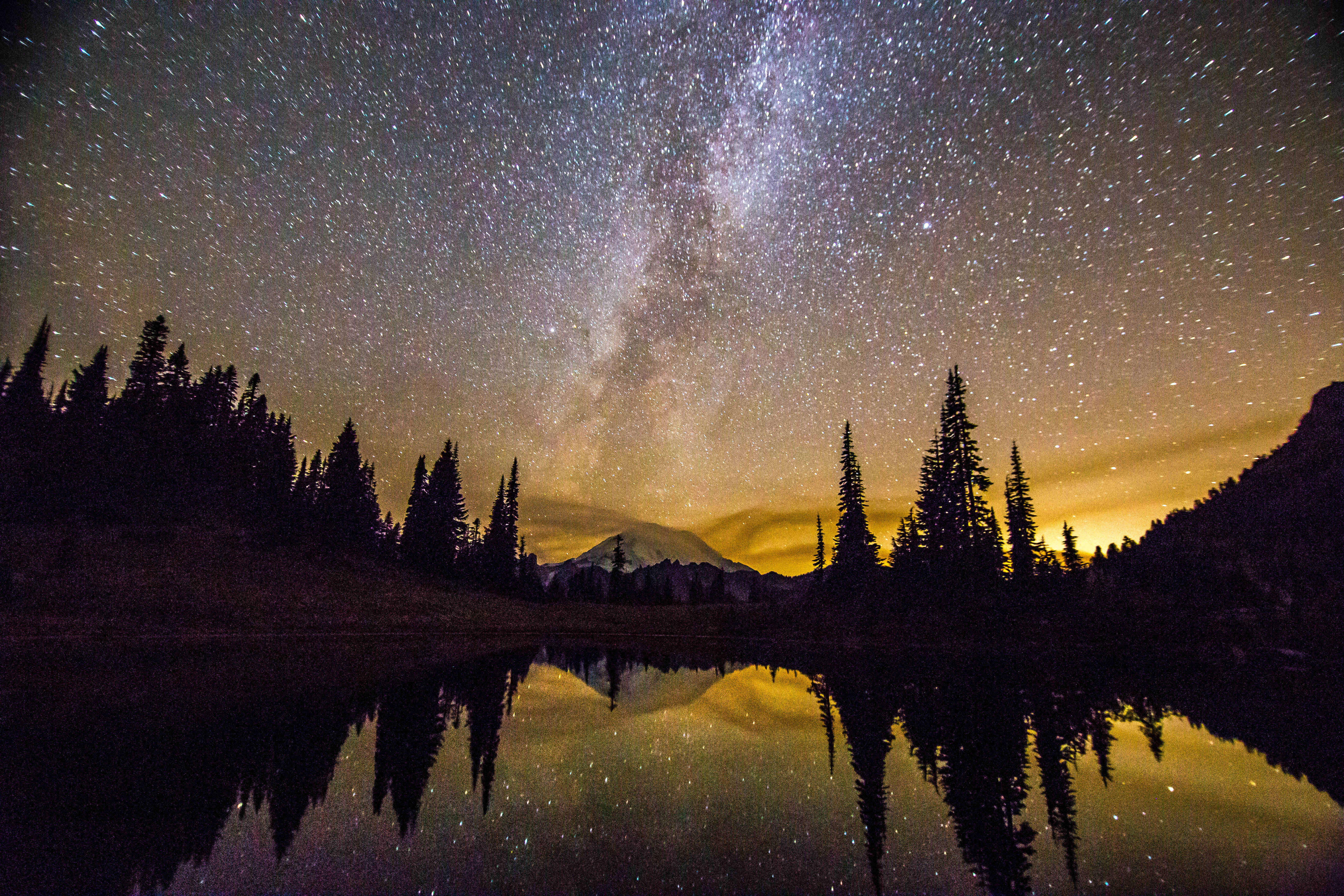 Mount Rainier Washington Night Milky Way Stars Starry Sky Lake Reflection Nature 5472x3648