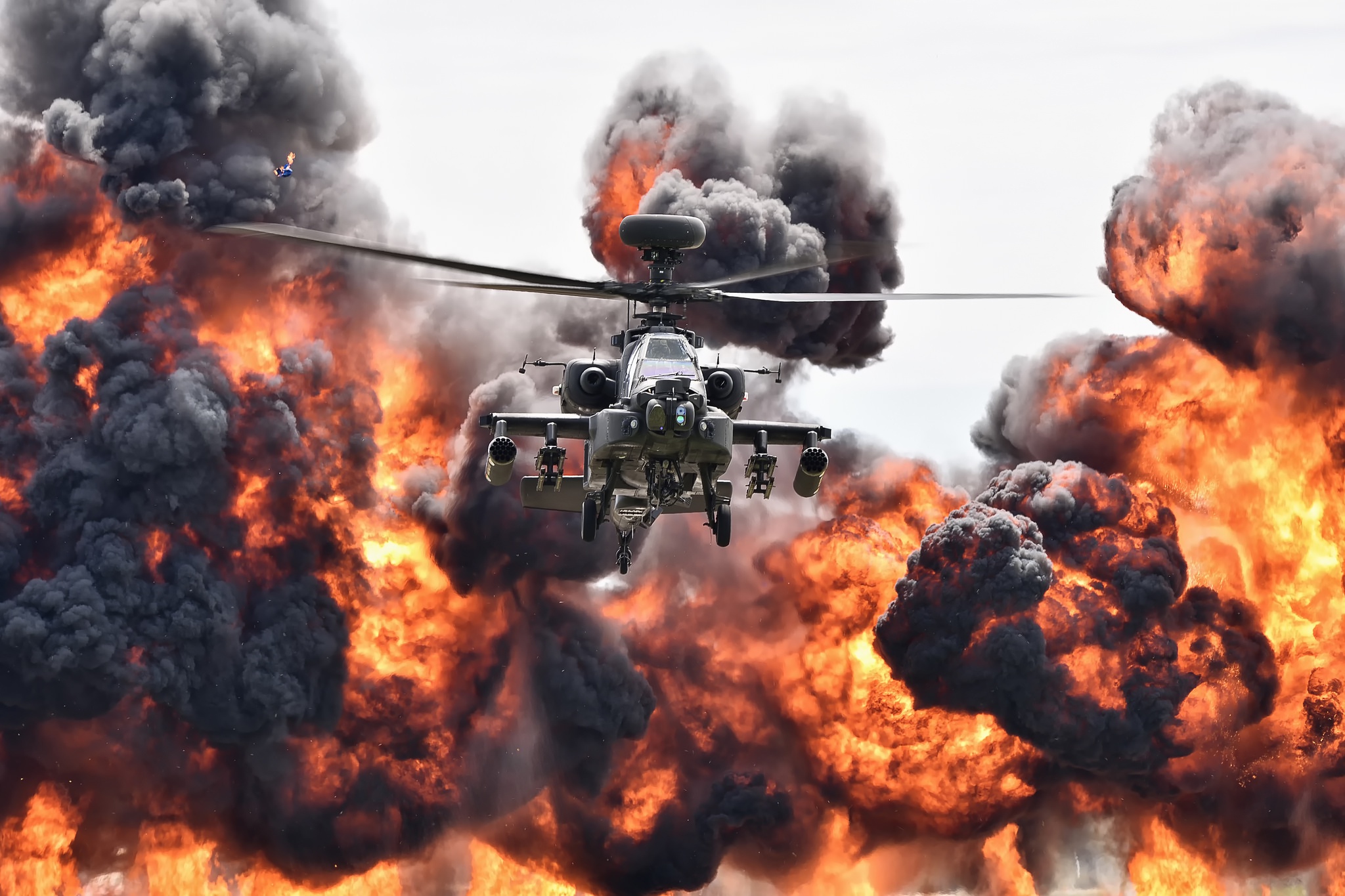 Fire Explosion Helicopter Military Aircraft Vehicle Aircraft Military Boeing AH 64 Apache AH 64E Lon 2048x1365