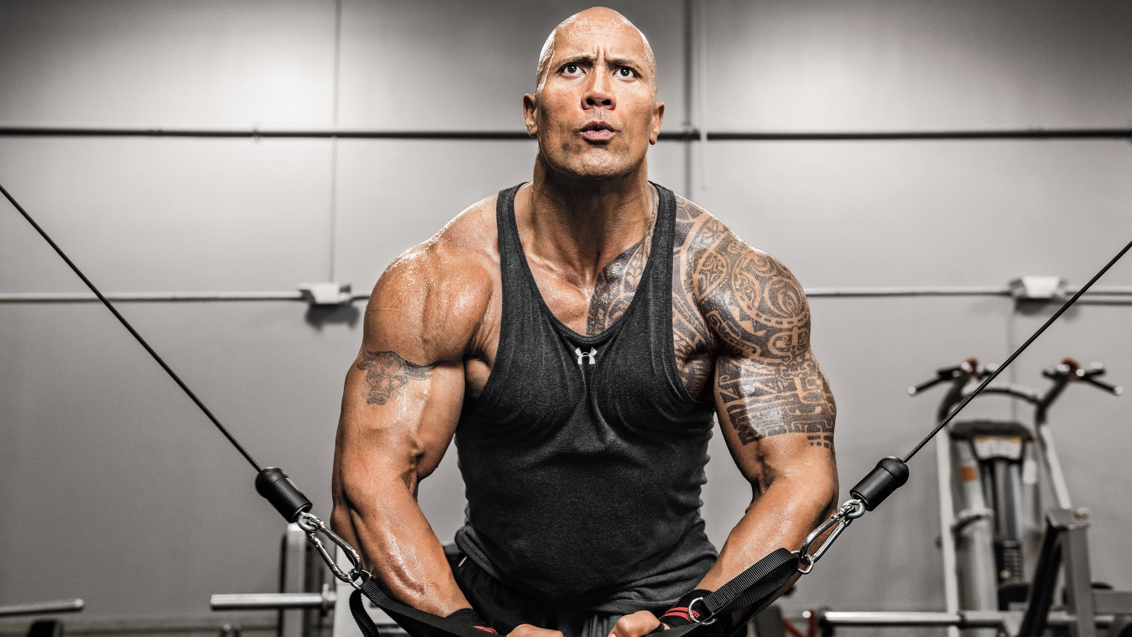 Model Portrait Dwayne Johnson Actor Working Out Motivational Muscles Tattoo 3840x2160