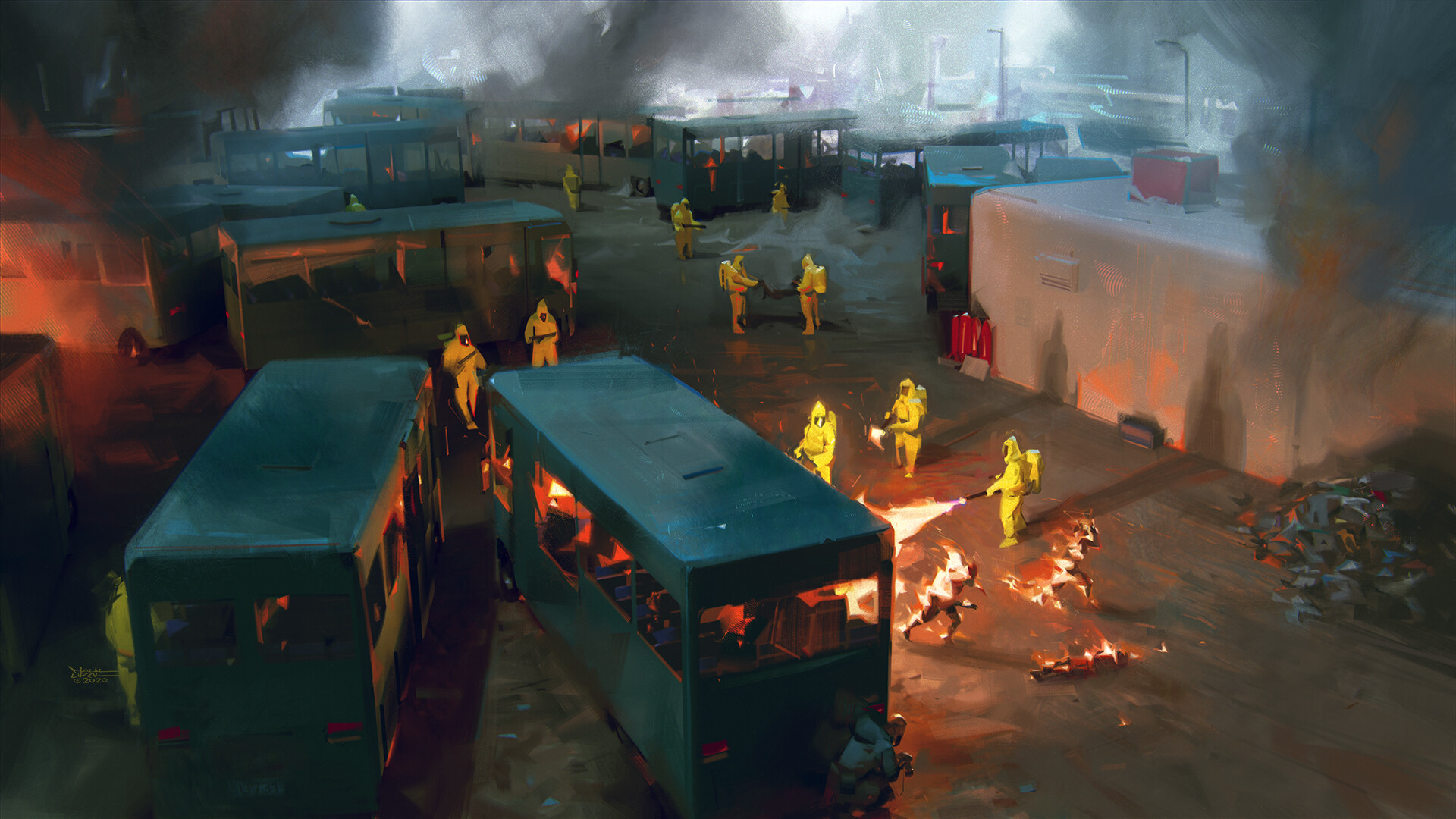 Digital Art Artwork Hazmat Suits Flamethrower Post Apocalypse Apocalyptic 1920x1080
