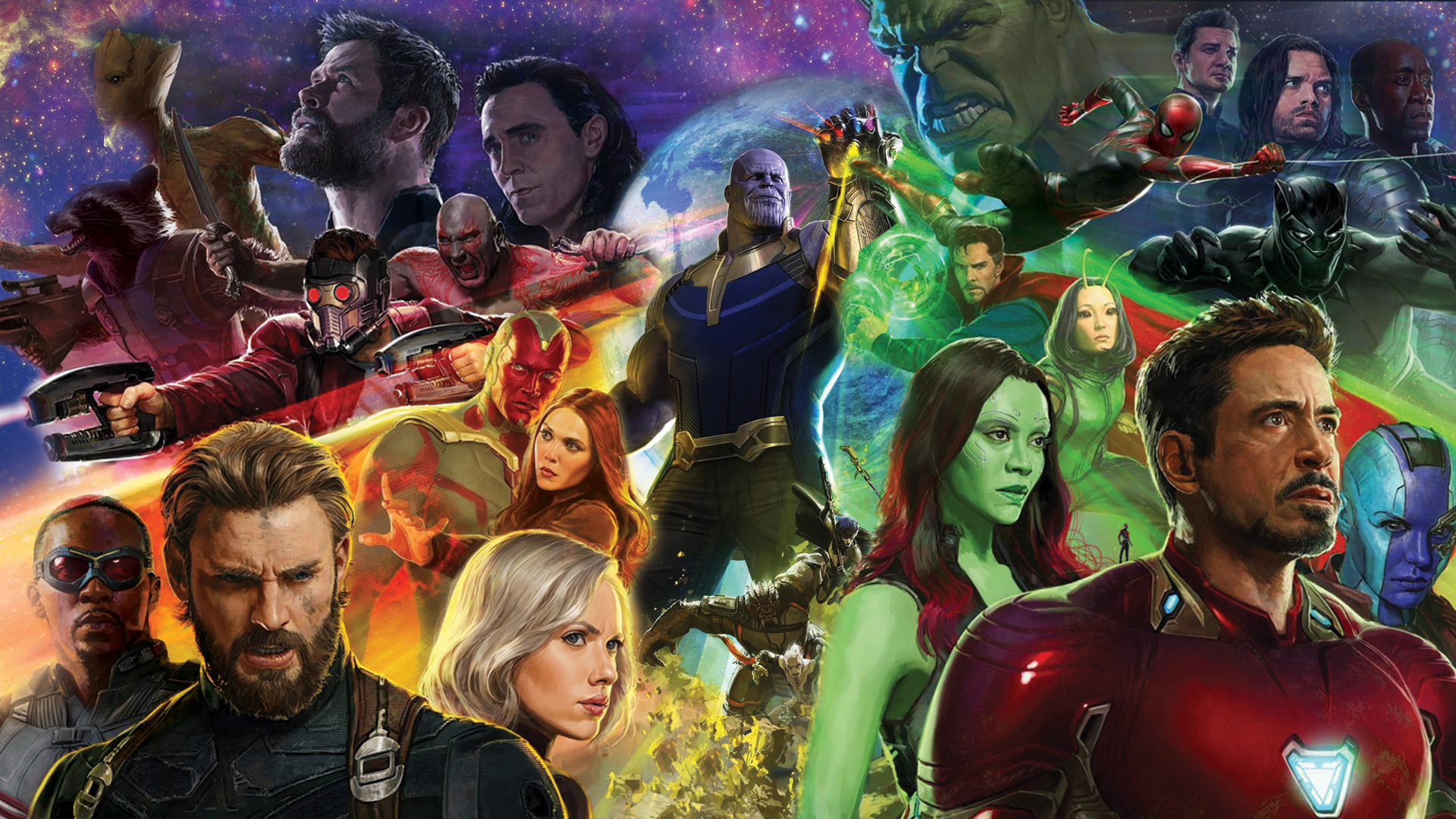 The Avengers Avengers Infinity War Captain America Iron Man Thor Hulk Spider Man Thanos Black Widow  1920x1080