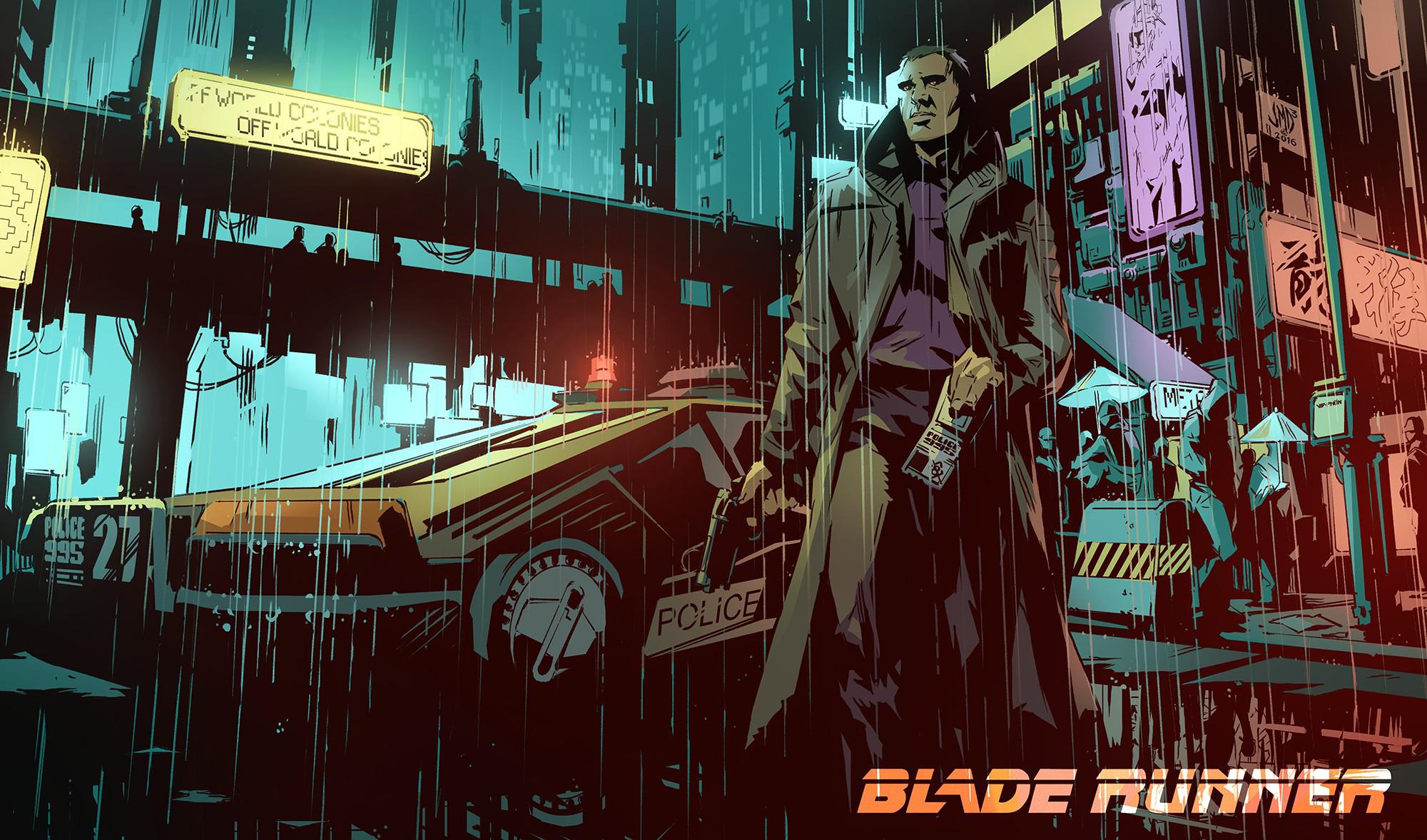 Cyberpunk Blade Runner Rain Rick Deckard Spinner 2000x1178