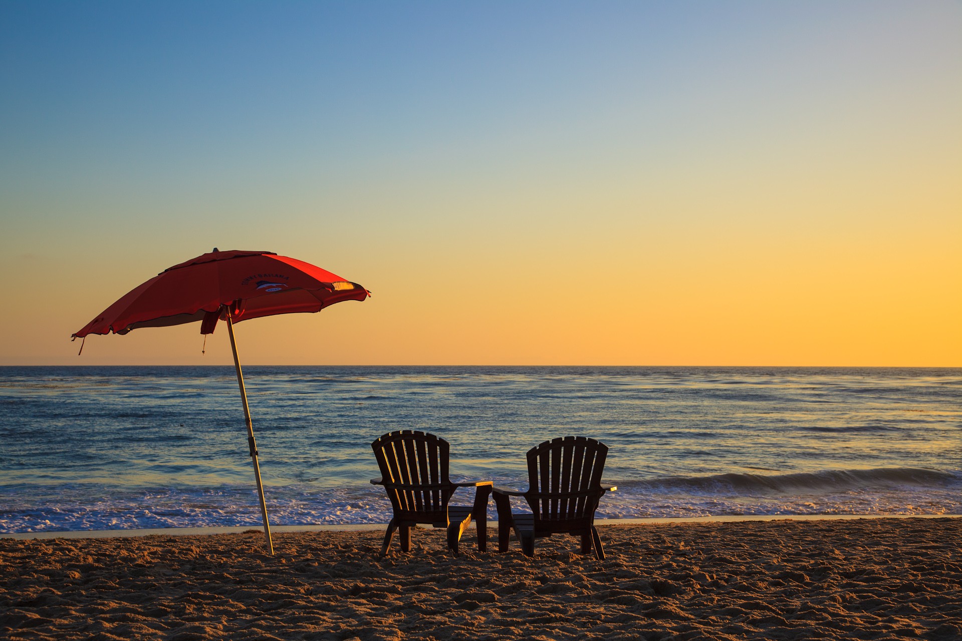 Beach Sunset Sea Sand Relaxation Minimalism Umbrella 1920x1280