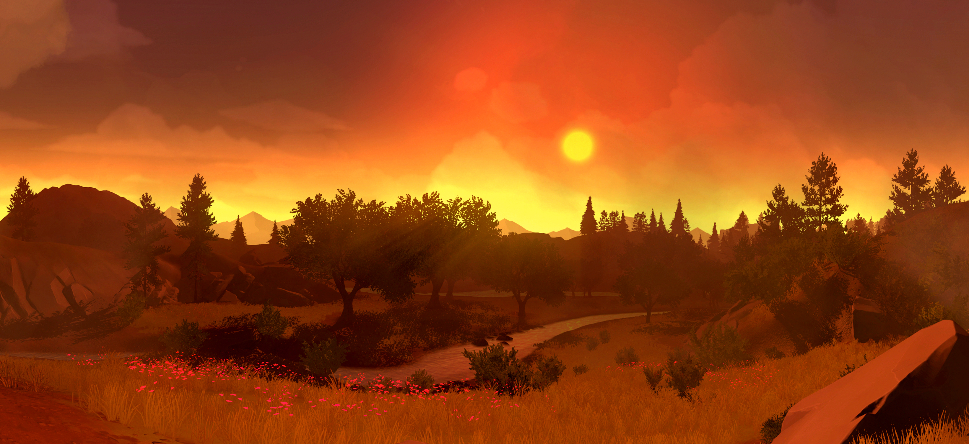 Firewatch Orange Color Landscape 3280x1505