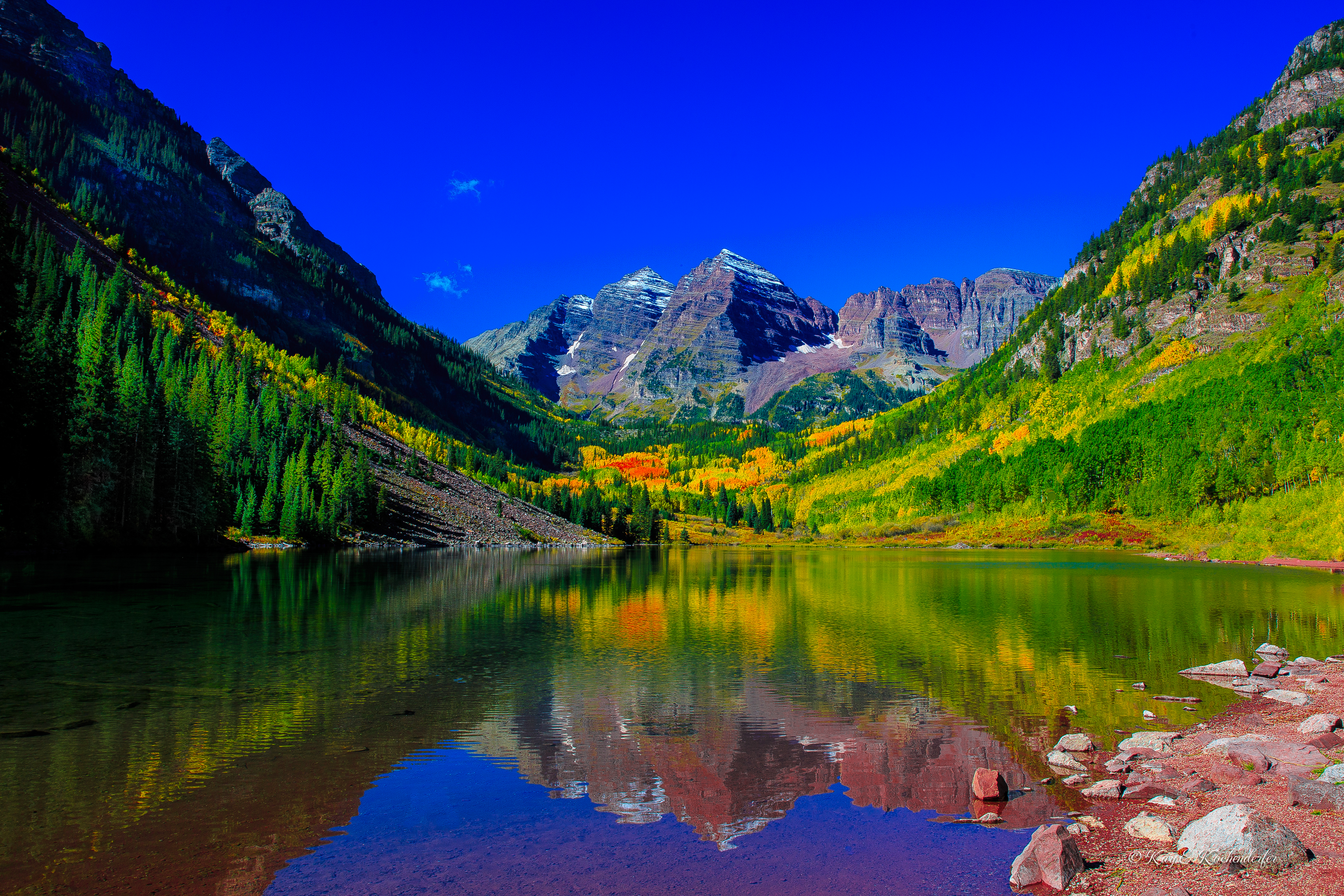 Maroon Lake Colorado Lake Mountain Peak Reflection Rocky Mountains Nature Forest 5402x3601