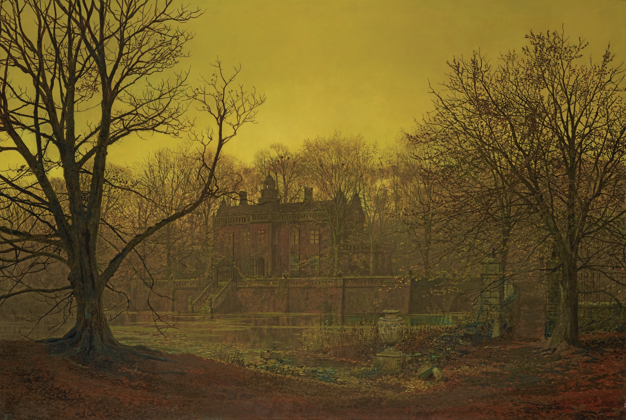 John Atkinson Grimshaw Classical Art Painting House Trees Water Lake Fall 2000x1341