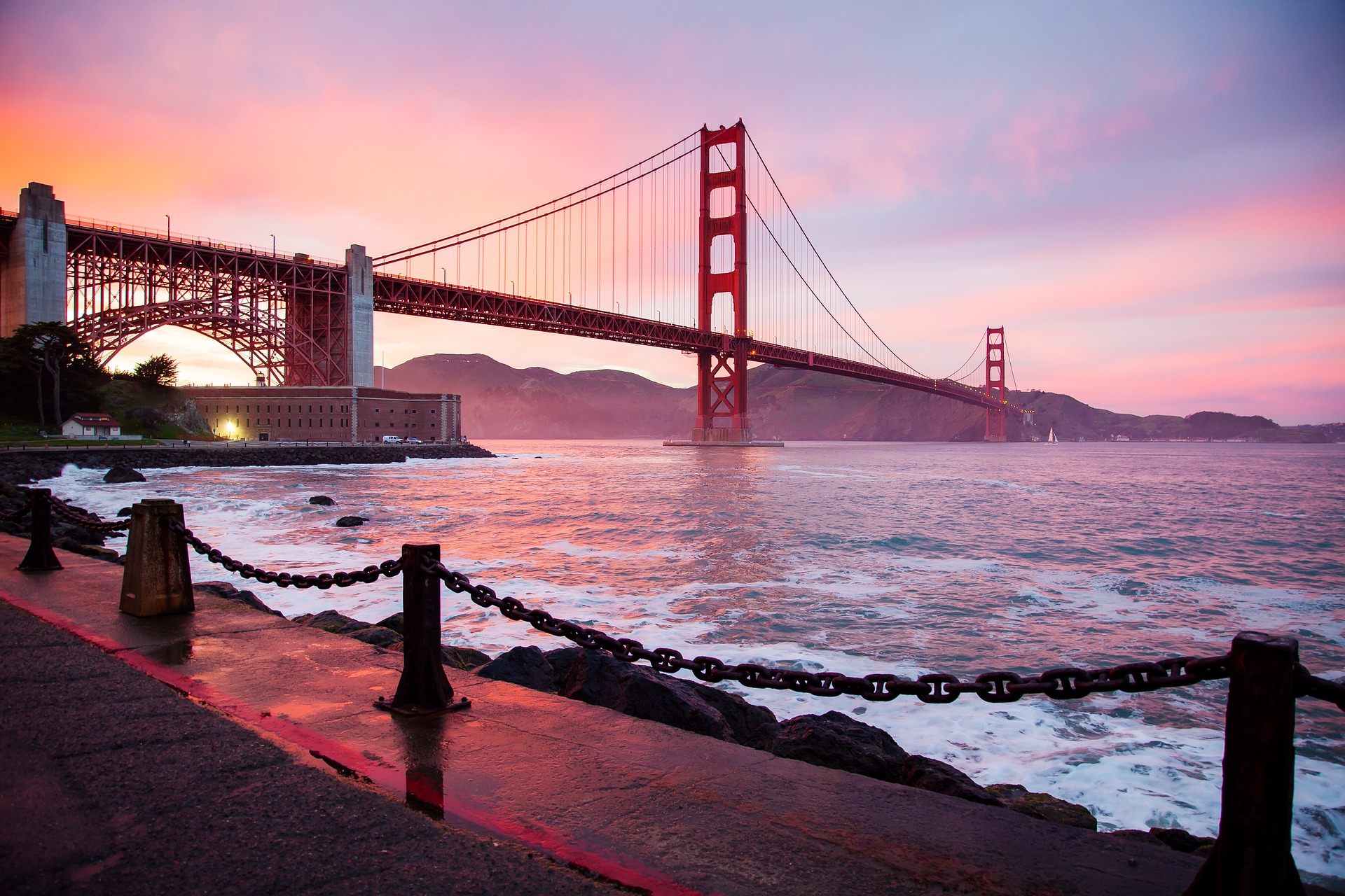 Bridge Golden Gate Bridge Architecture Sea Sunset 1920x1280