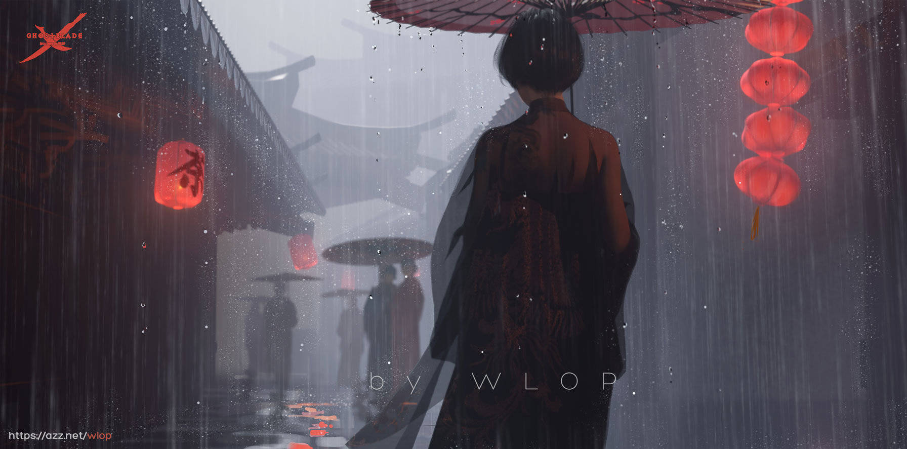 WLOP Ghost Blade Anime Girls Umbrella 1792x887