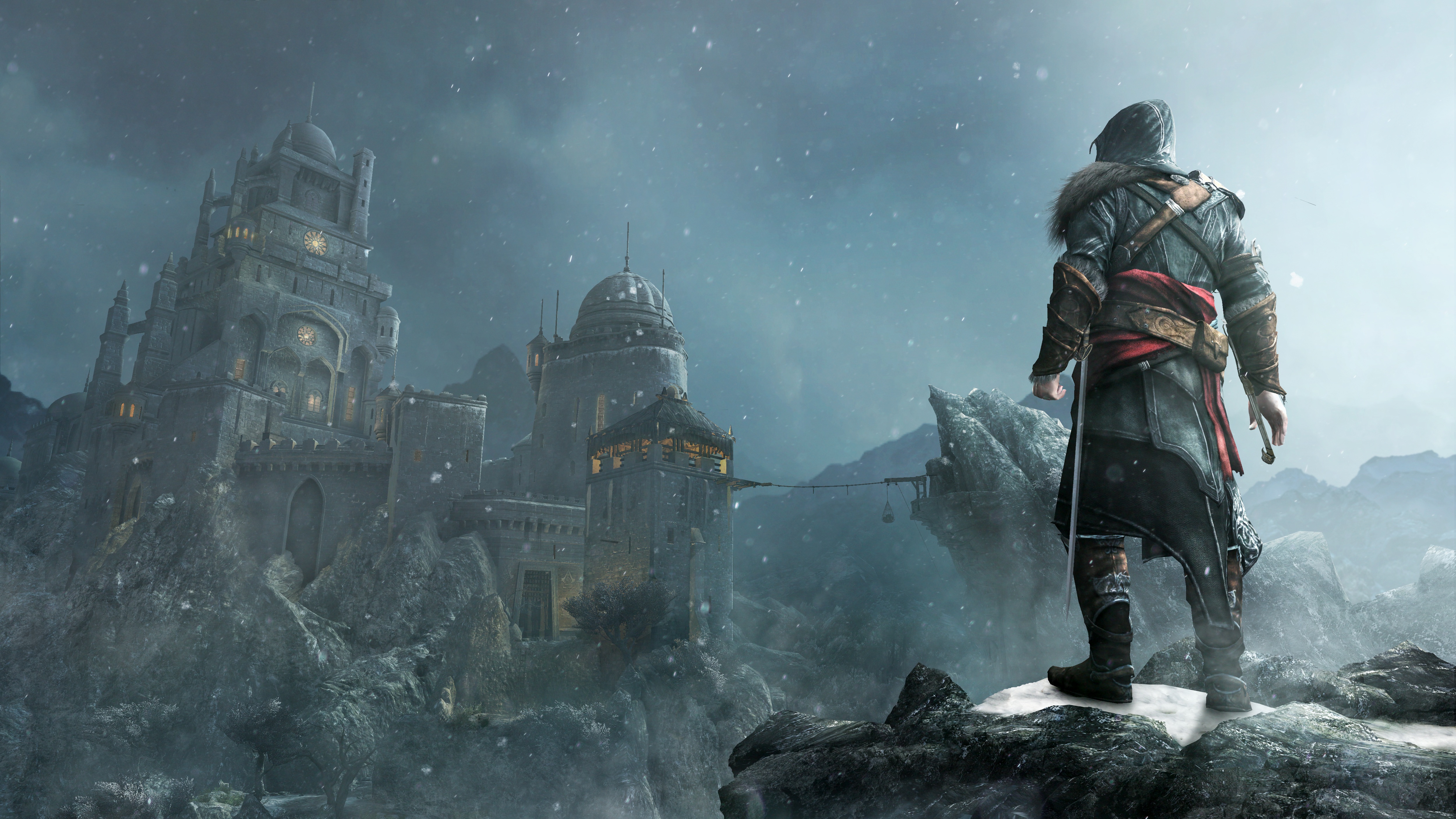 Fantasy Warrior Castle Landscape Winter Assassins Creed 5000x2812