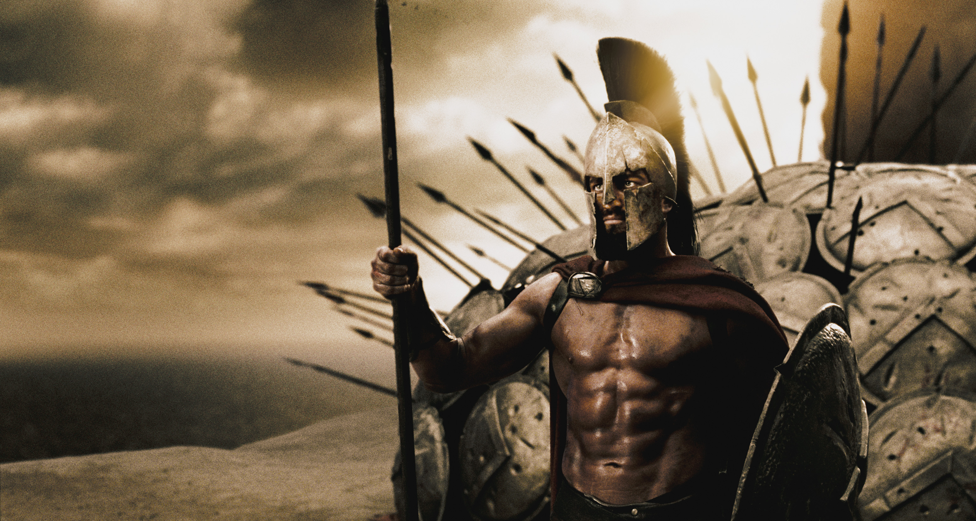 300 Movie Gerard Butler Helmet King Leonidas Shield Spartan Spear Warrior 3100x1656