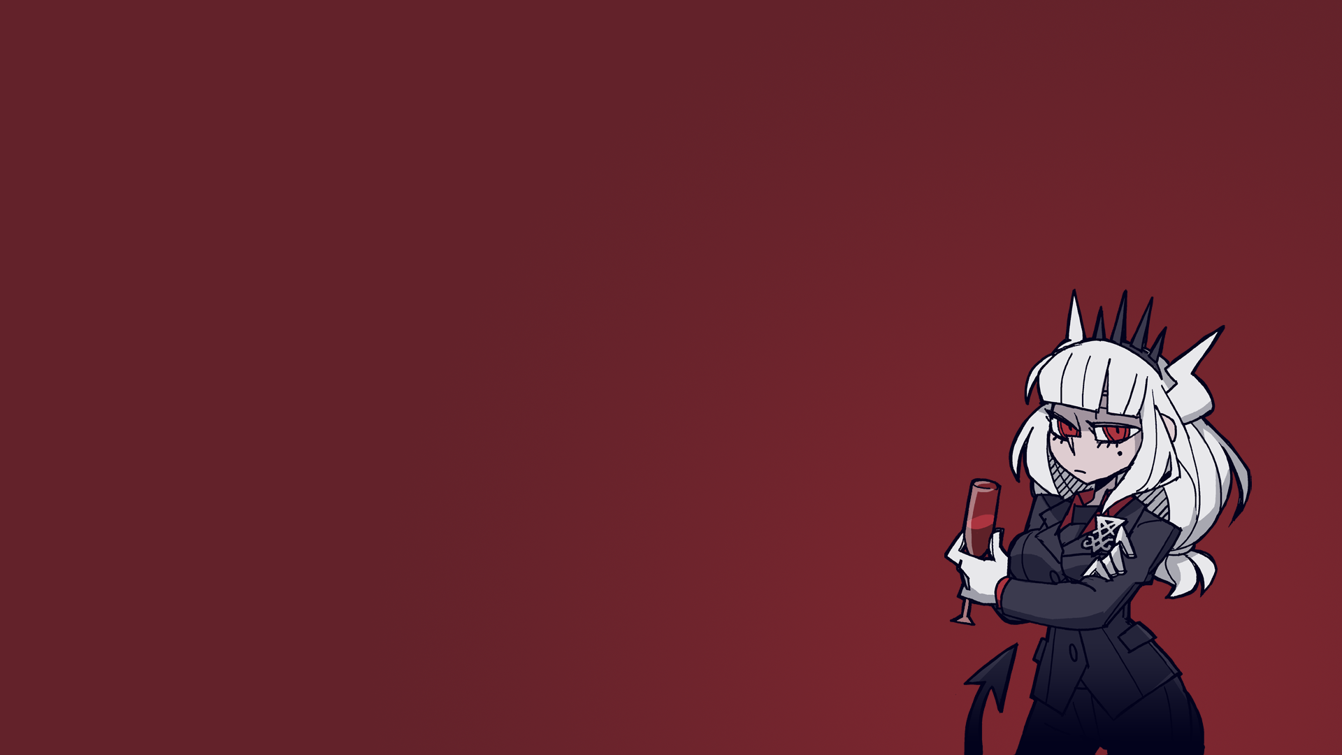 Helltaker Demon Girl Simple Background Tail Blond Hair Business Suit Red Eyes Gloves Anime Anime Gir 1920x1080