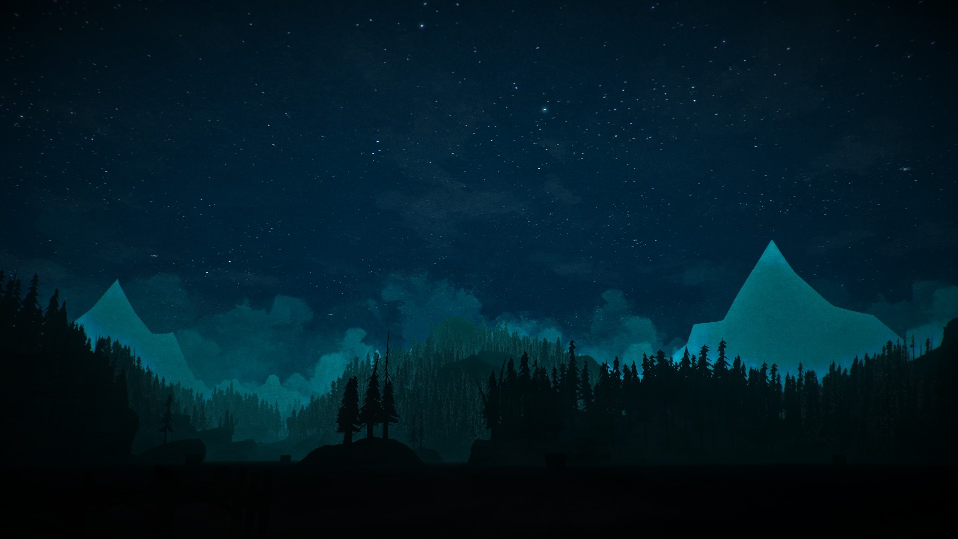 The Long Dark Night Sky Stars Forest Wood Mountain 1920x1080