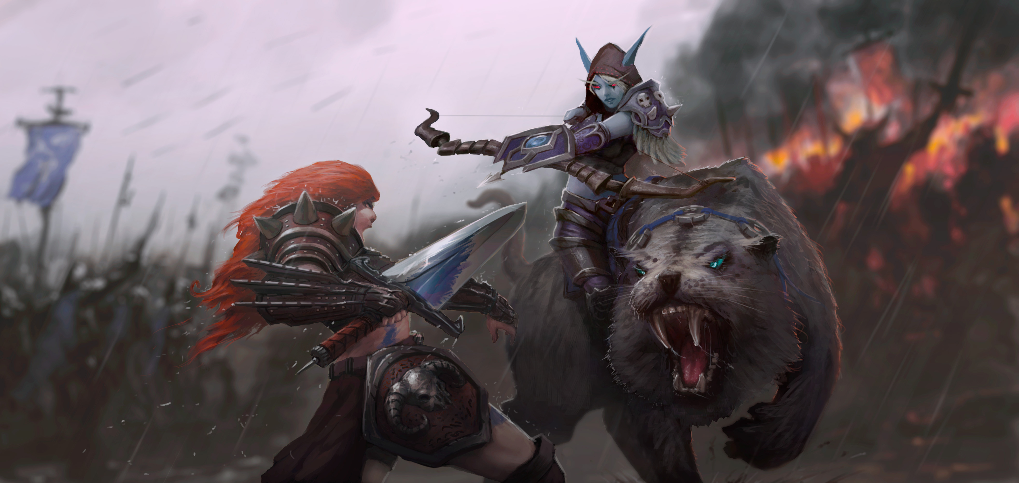 Armor Barbarian Diablo Iii Battle Bow Heroes Of The Storm Sword Sylvanas Windrunner Woman Warrior 4222x2000
