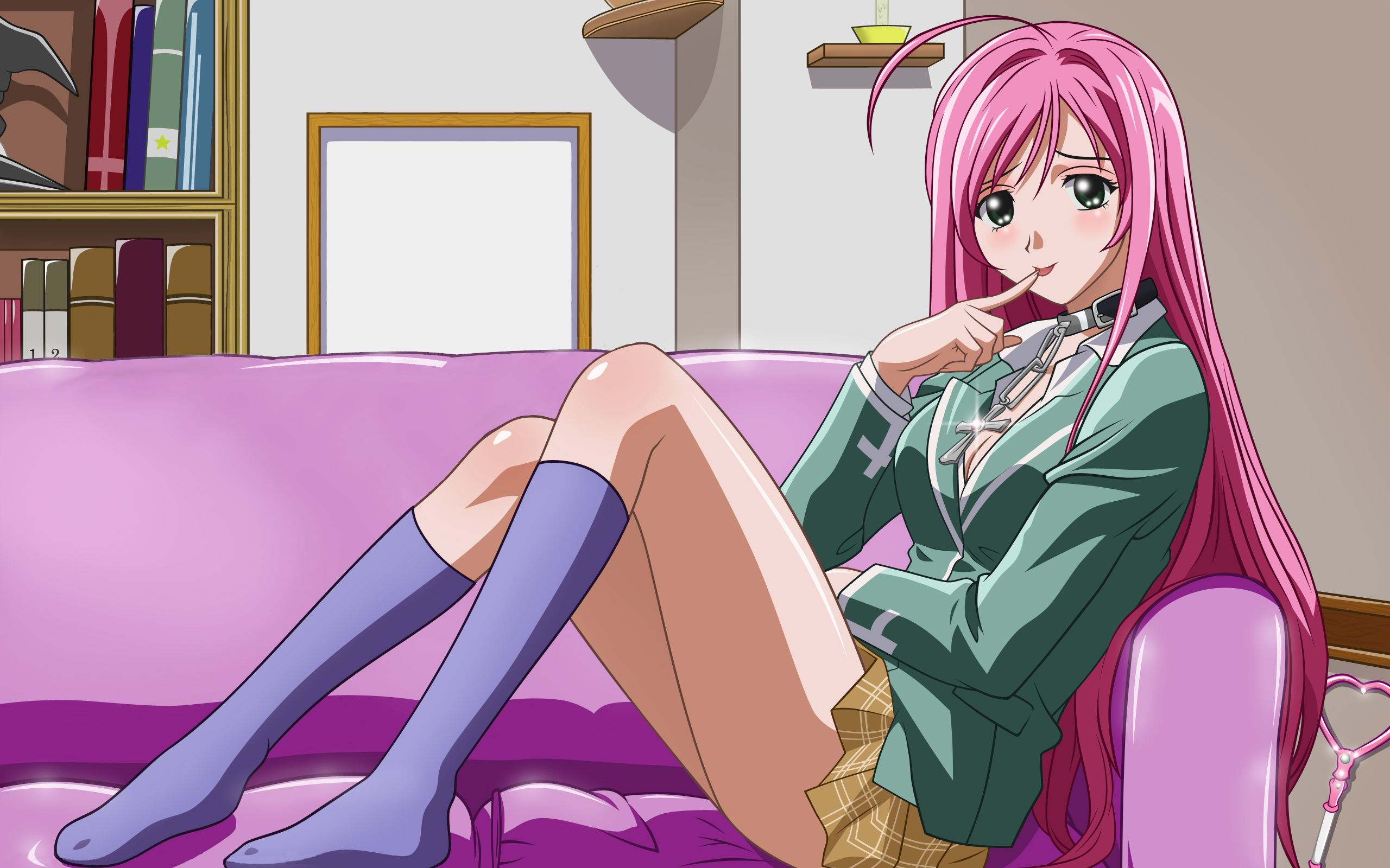 Rosario Vampire Moka Akashiya Long Hair Pink Hair 2560x1600
