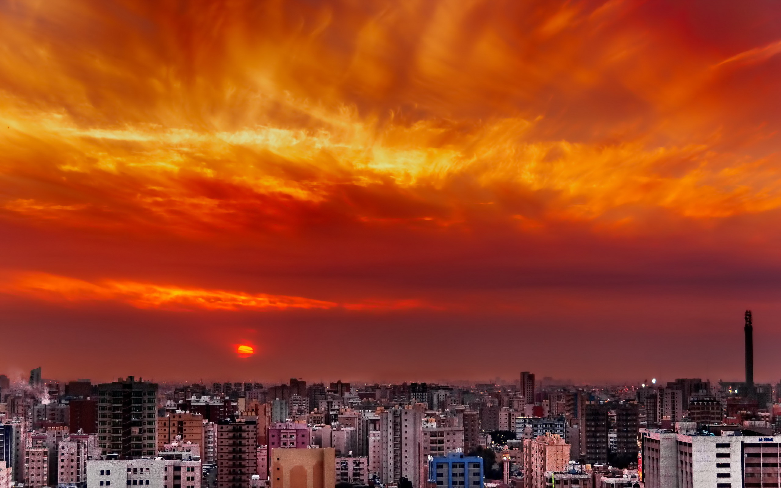 Building City Cloud Kuwait Man Made Sunset Orange Color 2560x1600