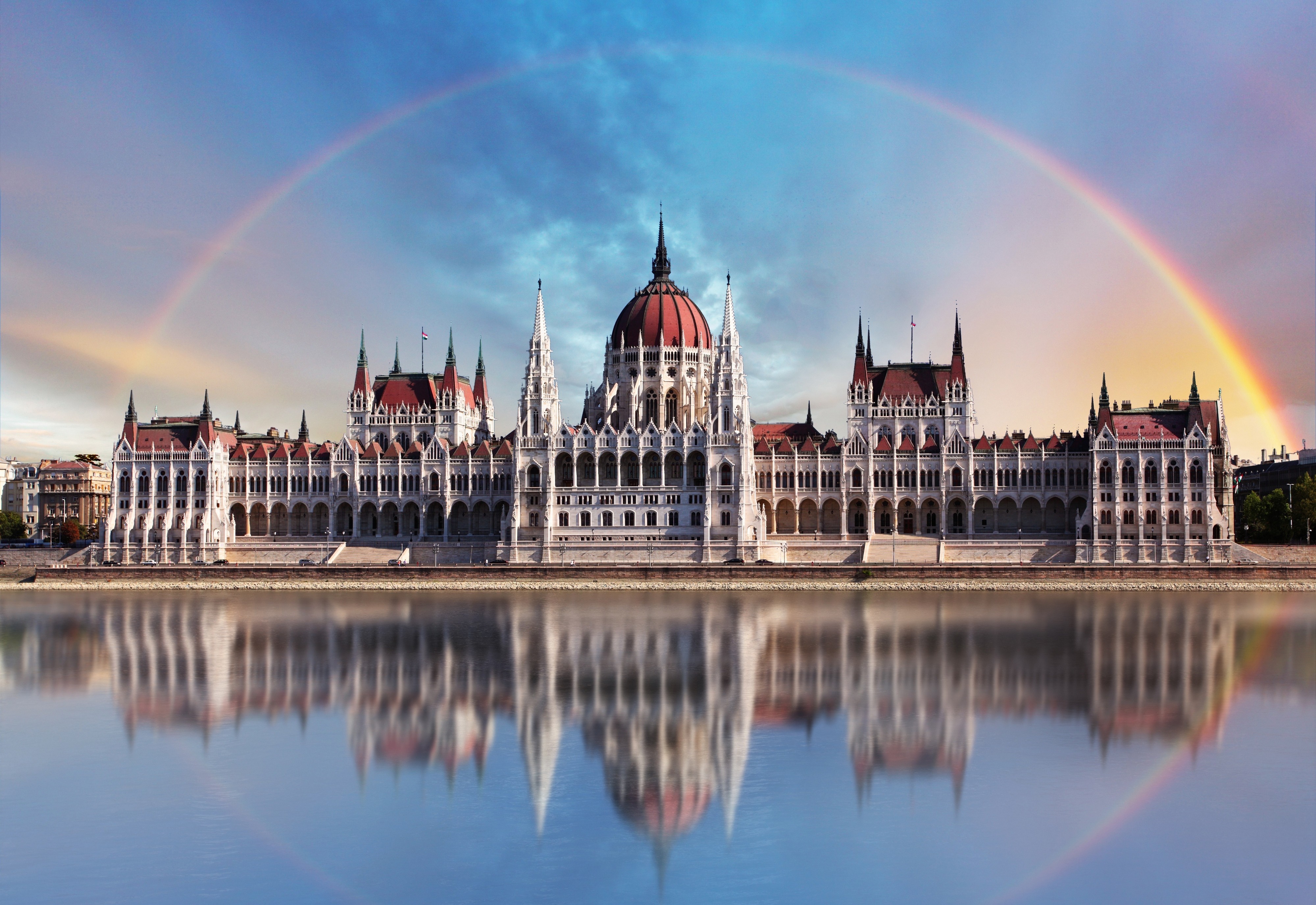 Budapest Hungary Rainbow Hungarian Parliament Building 4000x2750