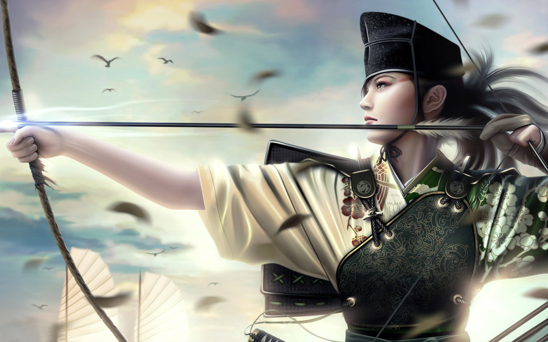Girl Artistic Archer Fantasy Japanese Samurai Legend Of The Five Rings 1920x1200