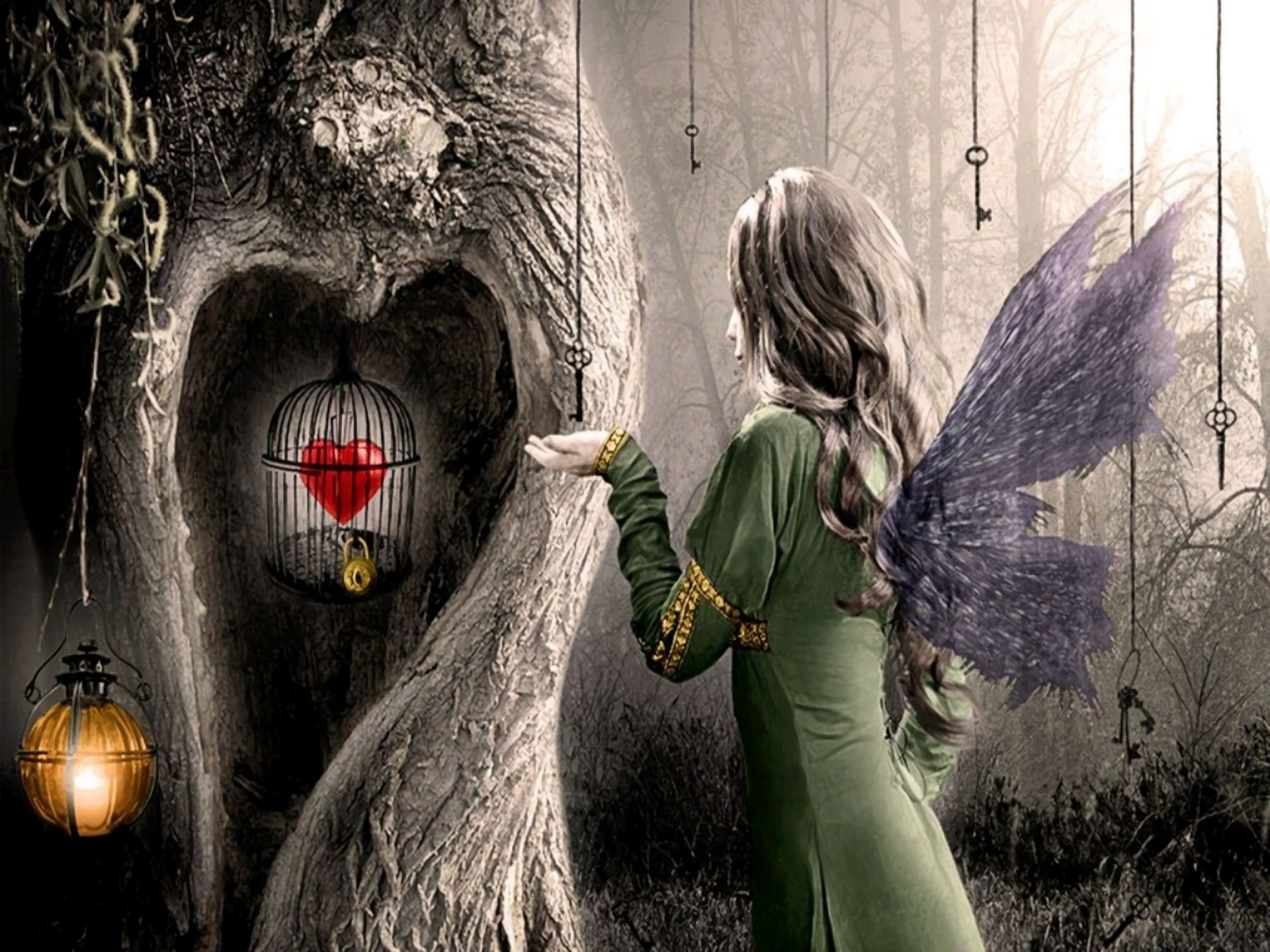 Woman Fairy Cage Heart Love 1920x1440