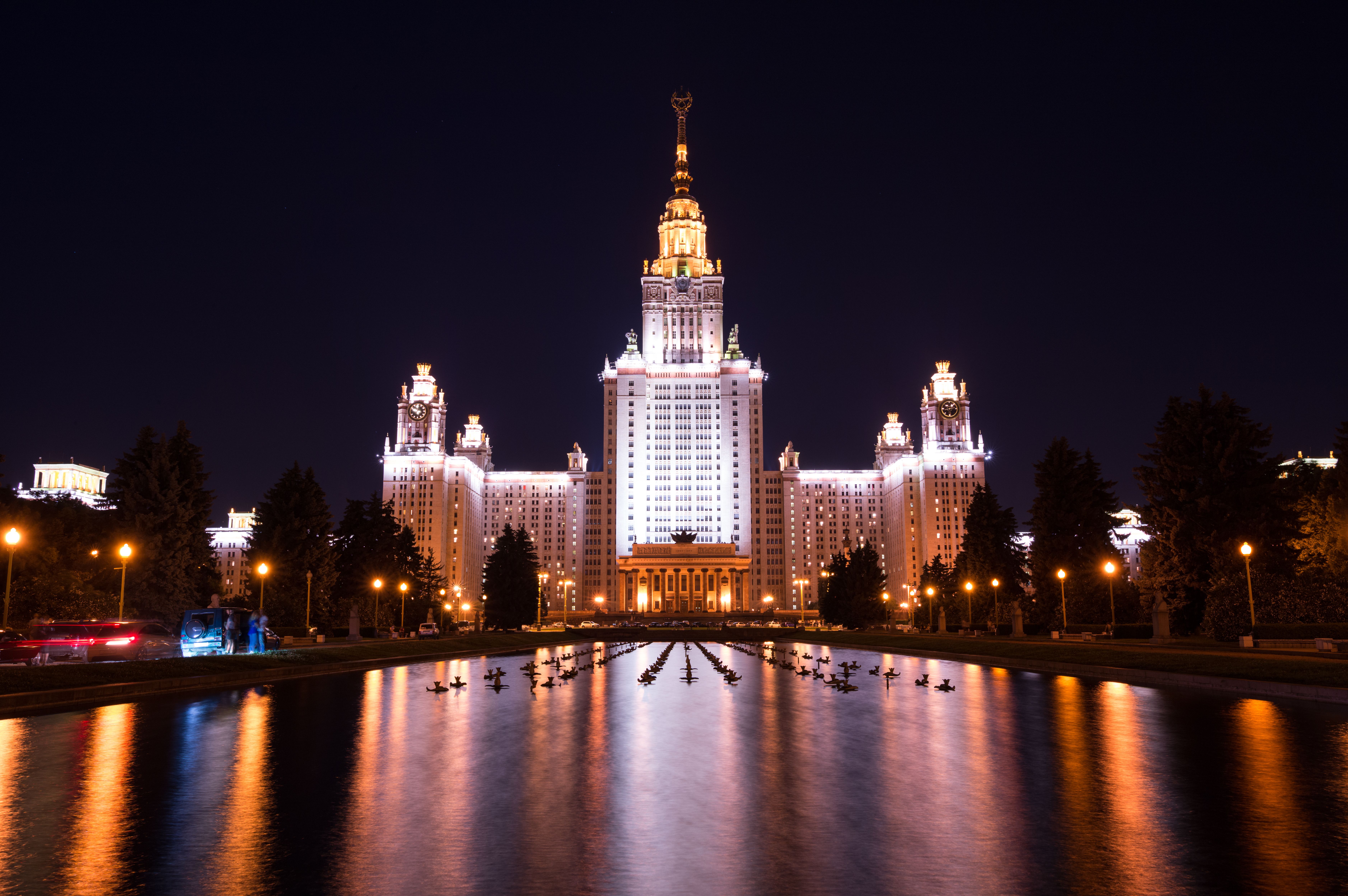 Moscow Building Night Light Reflection University 7512x4992