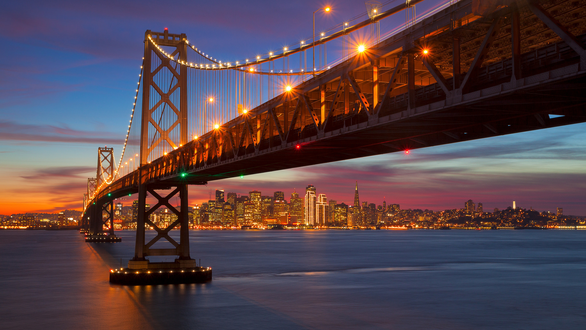 Bay Bridge Bridge California City Night San Francisco Usa 2048x1152