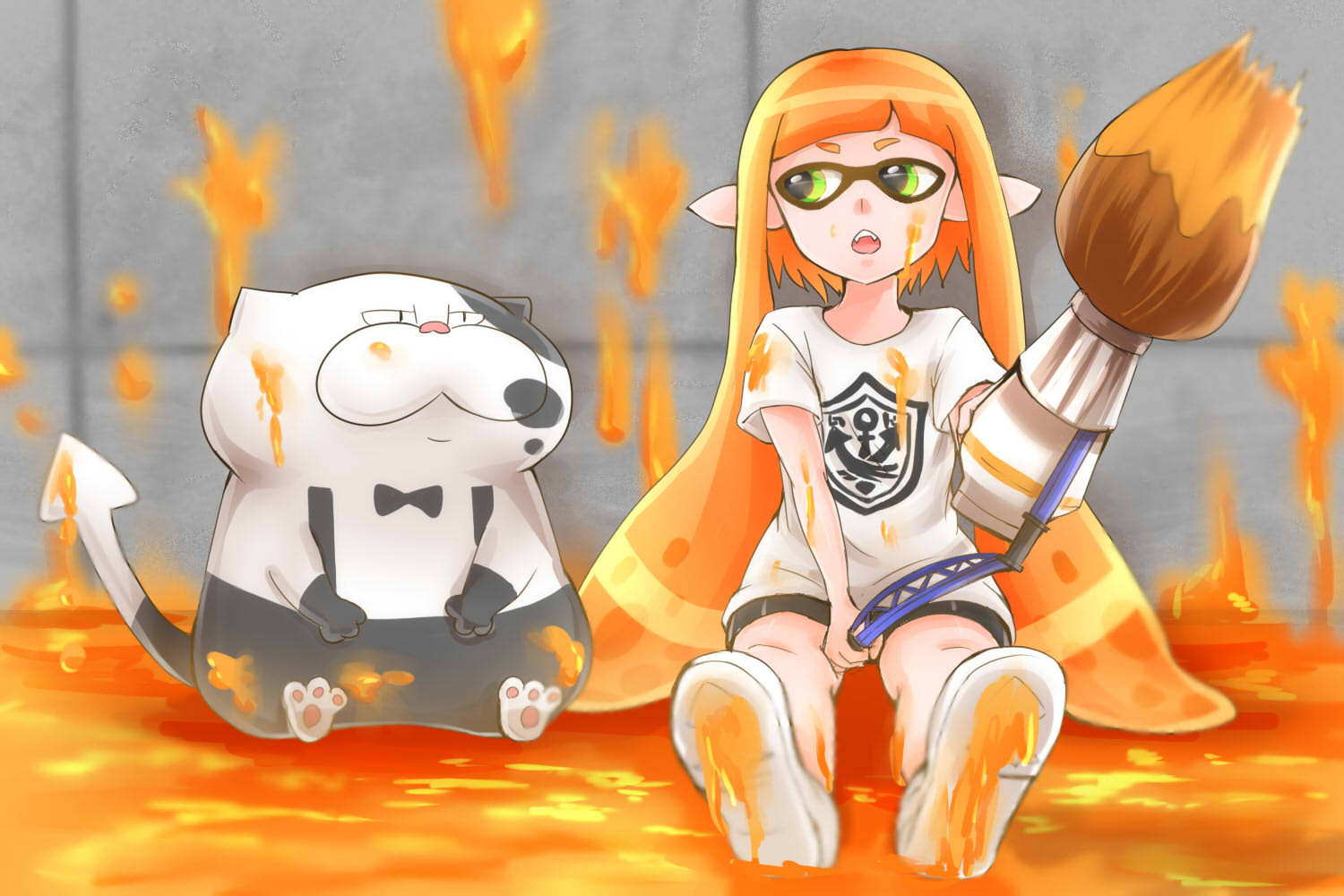 Animal Brush Orange Hair Paint Pointed Ears Shorts Splatoon Video Game Orange Color 1500x1000