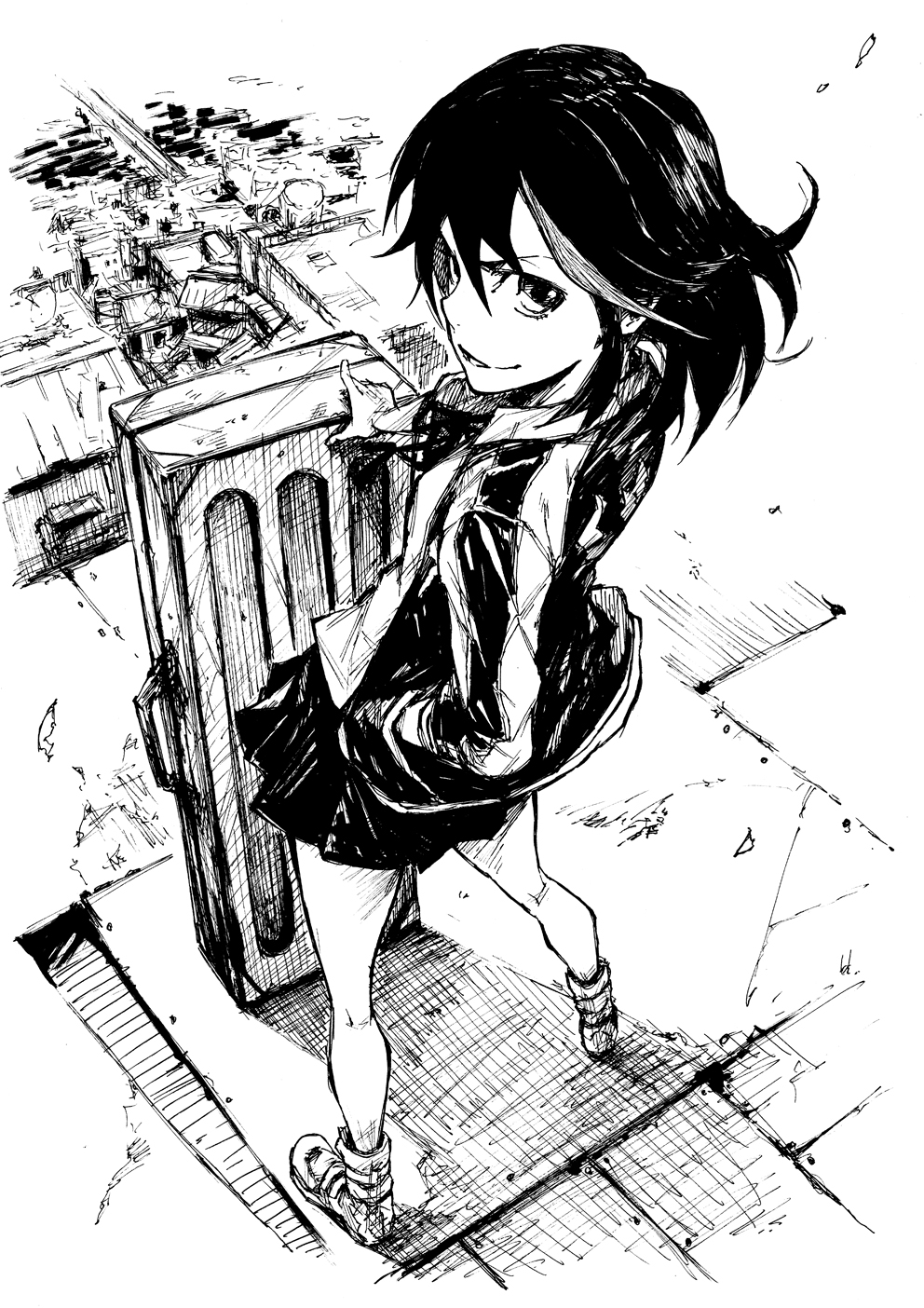 Kill La Kill Anime Girls Manga Sketch Monochrome Short Hair Multi Colored Hair JK Black Jackets Blac 992x1404