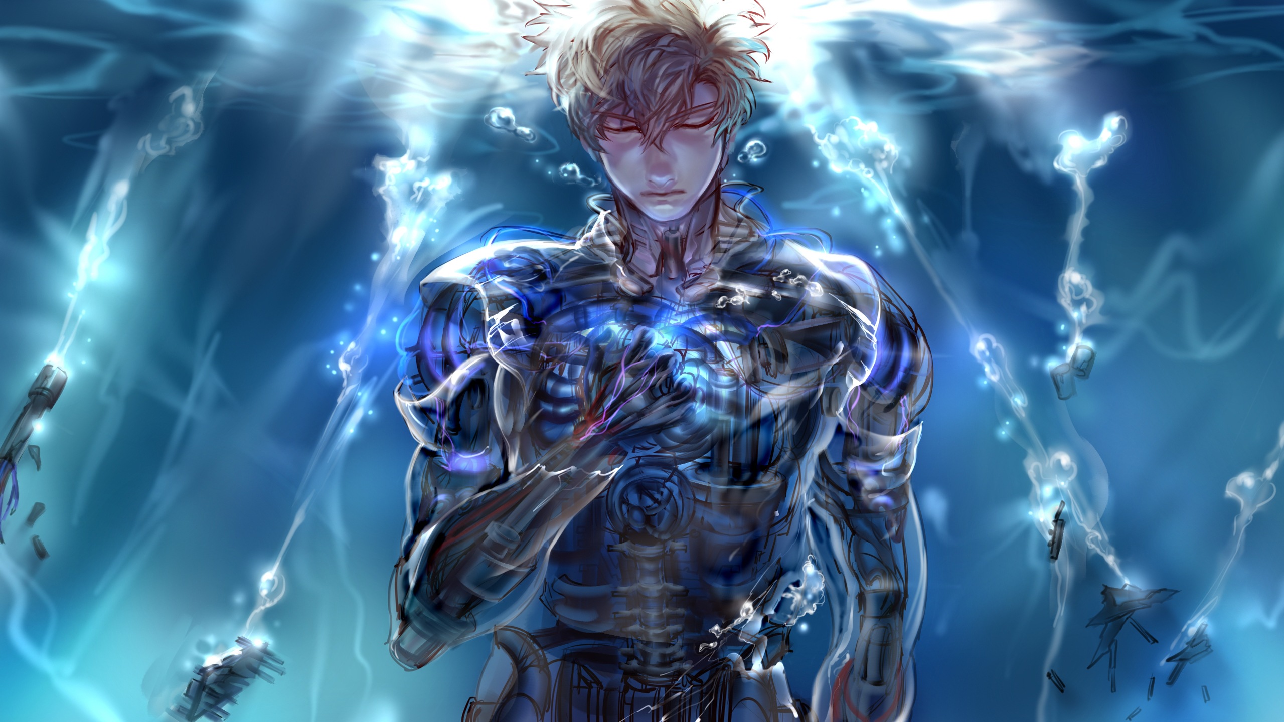 Genos One Punch Man Underwater Cyborg Anime 2560x1440