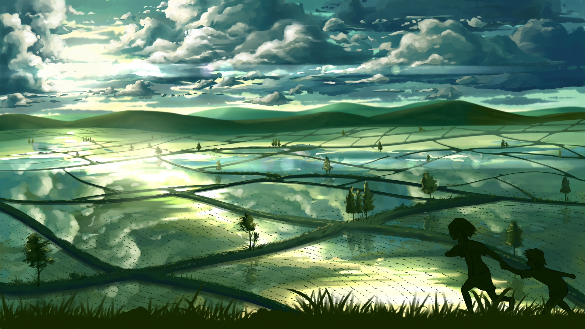 Artistic Reflection Child Landscape Cloud Rice Terrace 1920x1080