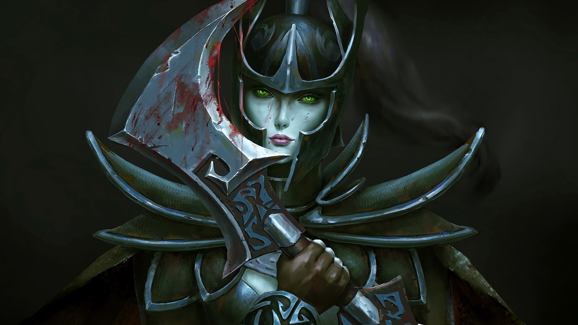 Video Game DotA 2 Fantasy Girl Armor Woman Warrior Green Eyes Phantom Assassin DotA 2 1920x1080