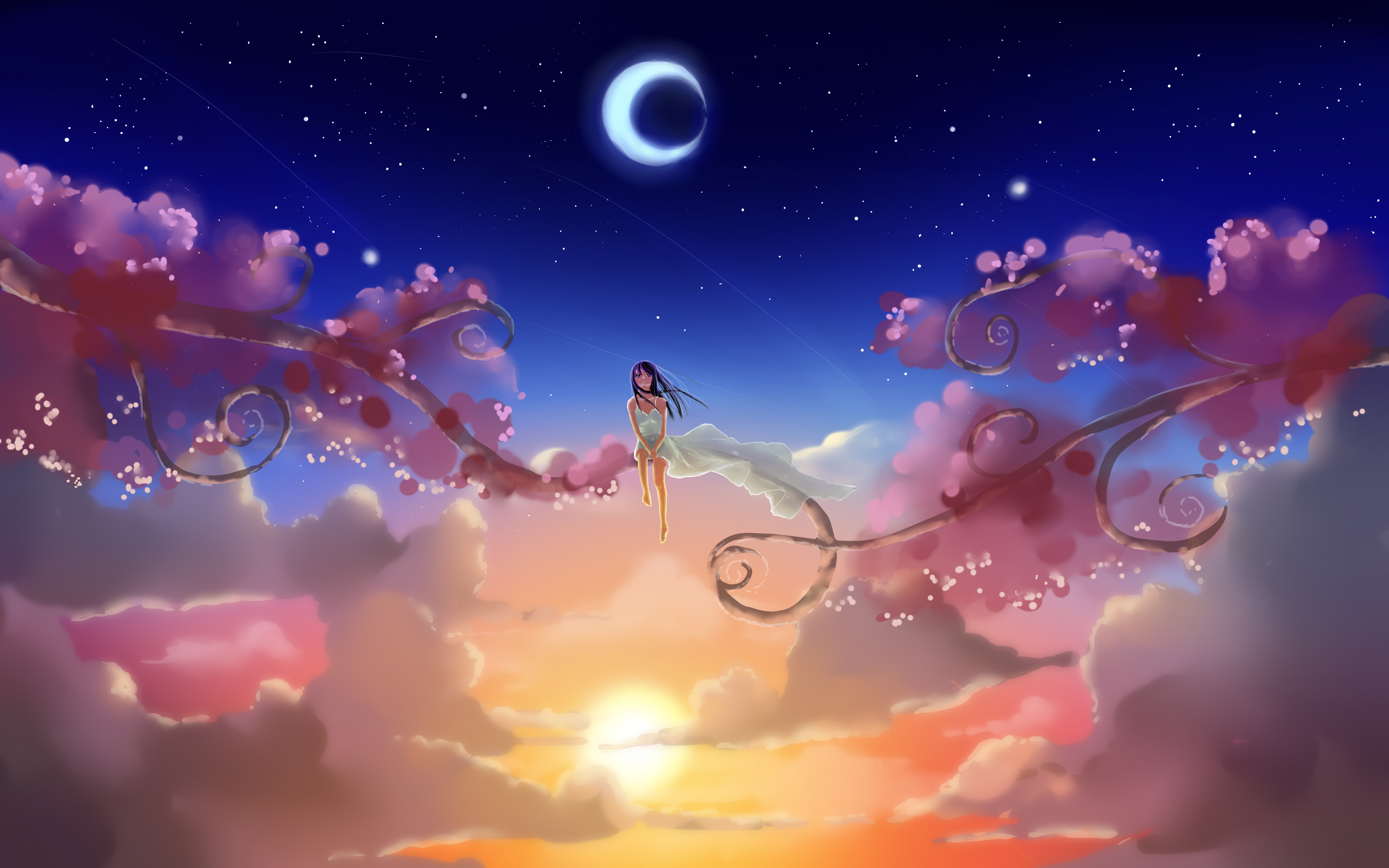 Moon Girl Starry Sky Sunset 4000x2501
